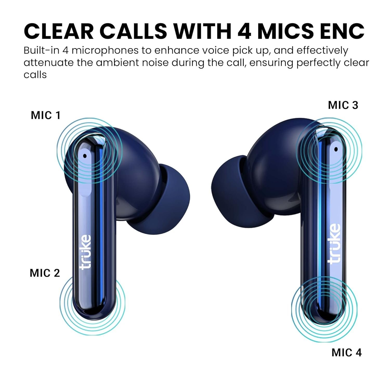 truke Newly Launched Buds Vibe True Wireless in Ear Earbuds with 35dB Real ANC + Quad Mic ENC, 13mm Big Speaker, 4 EQ Modes, 48H Playtime, Fast Charge, 40ms Low Latency, AAC Codec, BT 5.3, IPX5(Blue) - Image 4