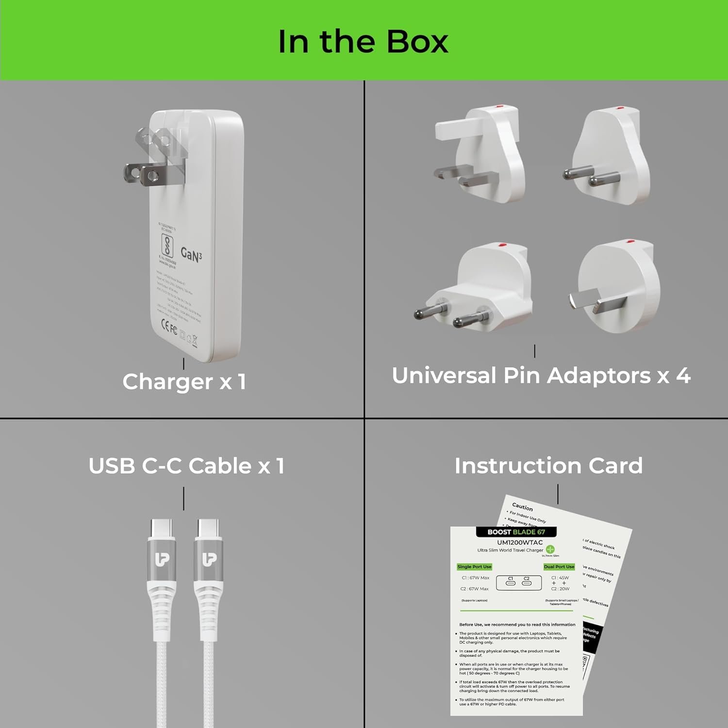 UltraProlink 67W Slimmest GaN Universal Charger Adapter |6 in 1 Travel Adapter with 2 USB C Ports |Compatible for Type-C Port Based laptops, Tablets & mobiles | Type C Cable | UM1200 - Image 3