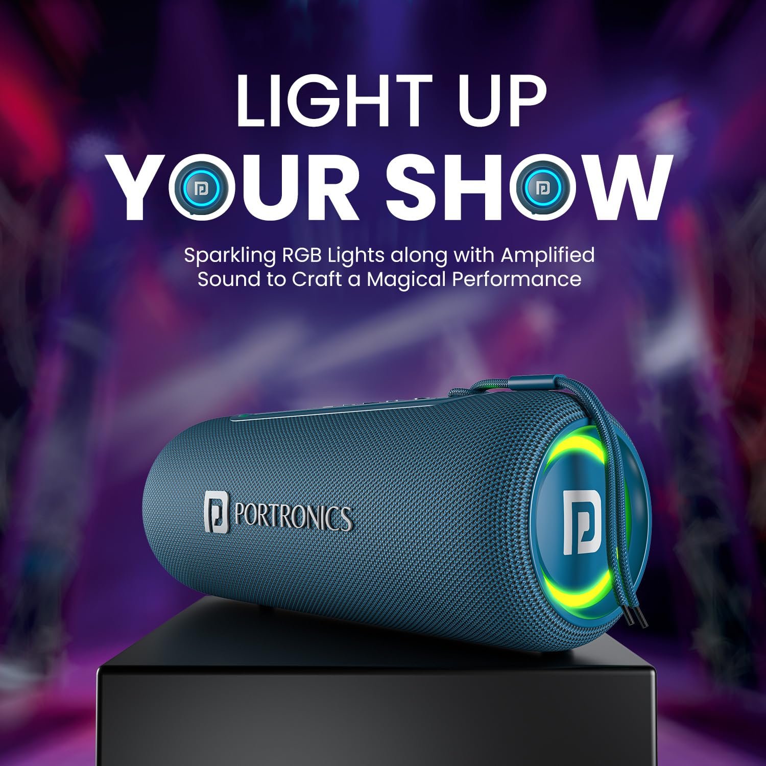 Portronics Resound 2 15W HD Sound Portable Wireless Bluetooth Speaker, in-Built Mic, RGB Lights, TWS Connectivity, Bluetooth v5.3, IPX5 Water Resistant, Type C Charging Port(Blue) - Image 3