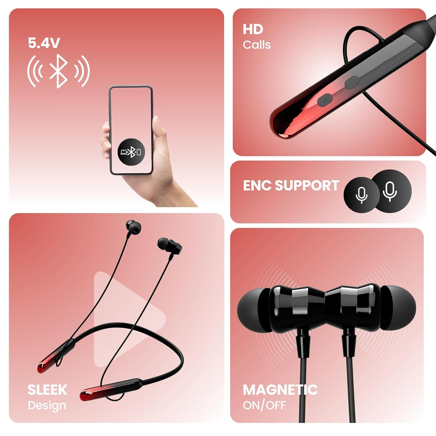 OOGE Tune 24 Wireless Neckband Earphones – (Reddish Black) Bluetooth 5.4, 100H Battery, Deep Bass, Noise-Cancelling Mic, Sweatproof Build, Quick Charging, Lightweight, Magnetic Earbuds - Image 7