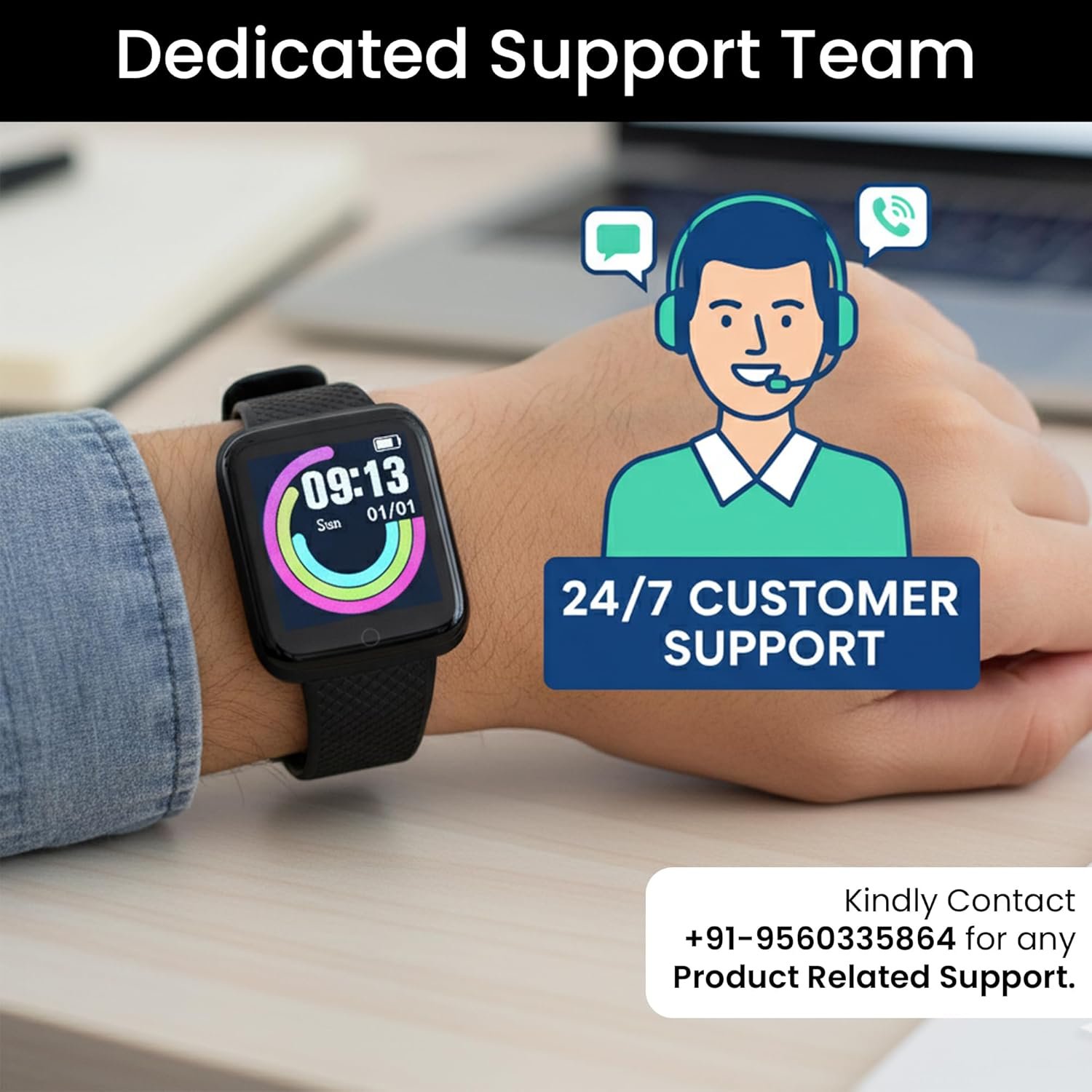 Bouncefit M I D116 Fitness Band Smart Watch for Men, Women, Boys, Girls, Kids – Single Touch Interface, Water Resistant, Workout Modes, Quick Charge Sports Smartwatch – Black EE - Image 4