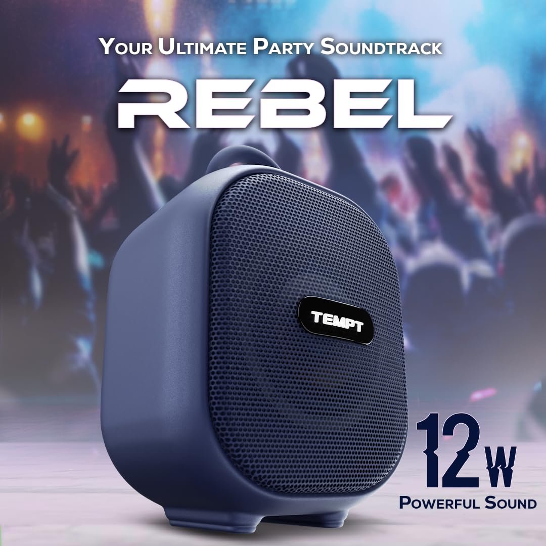 TEMPT Rebel 12W Bluetooth Speaker, TWS Function, FM Radio, 360° Sound, RGB Lights, 10H Playtime, IPX5 Waterproof, Type-C Fast Charging,Lightweight & Portable for Home/Outdoor/Travel (Blue) - Image 3