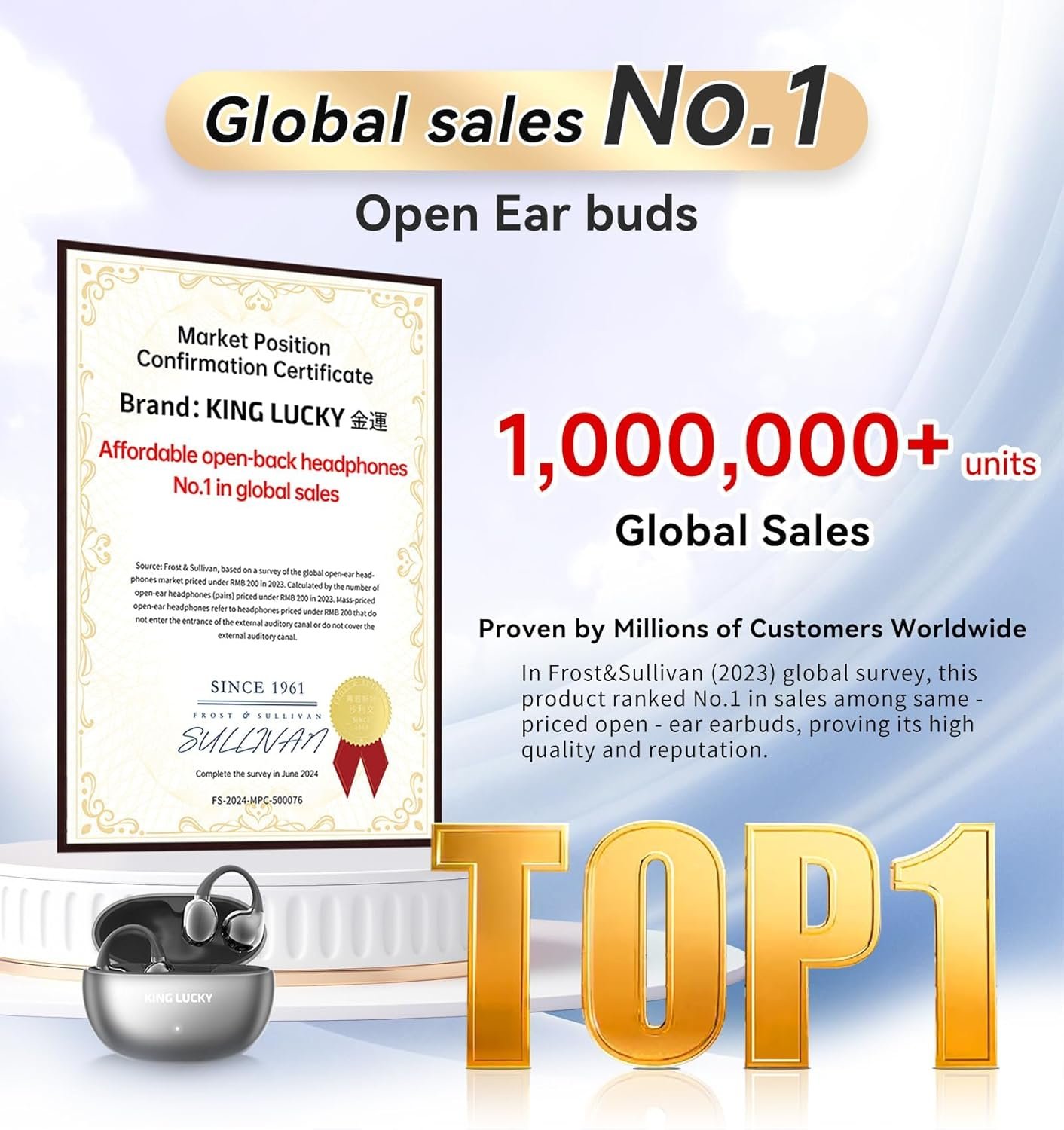 King Lucky Open Ear Earbuds Clip-On Bluetooth 6.0 Wireless Headphones with Mic, 50H Playtime, ENC Clear Calls, IPX5 Waterproof, Comfortable for Small Ears Sports Gaming Classic Version (Black) - Image 3