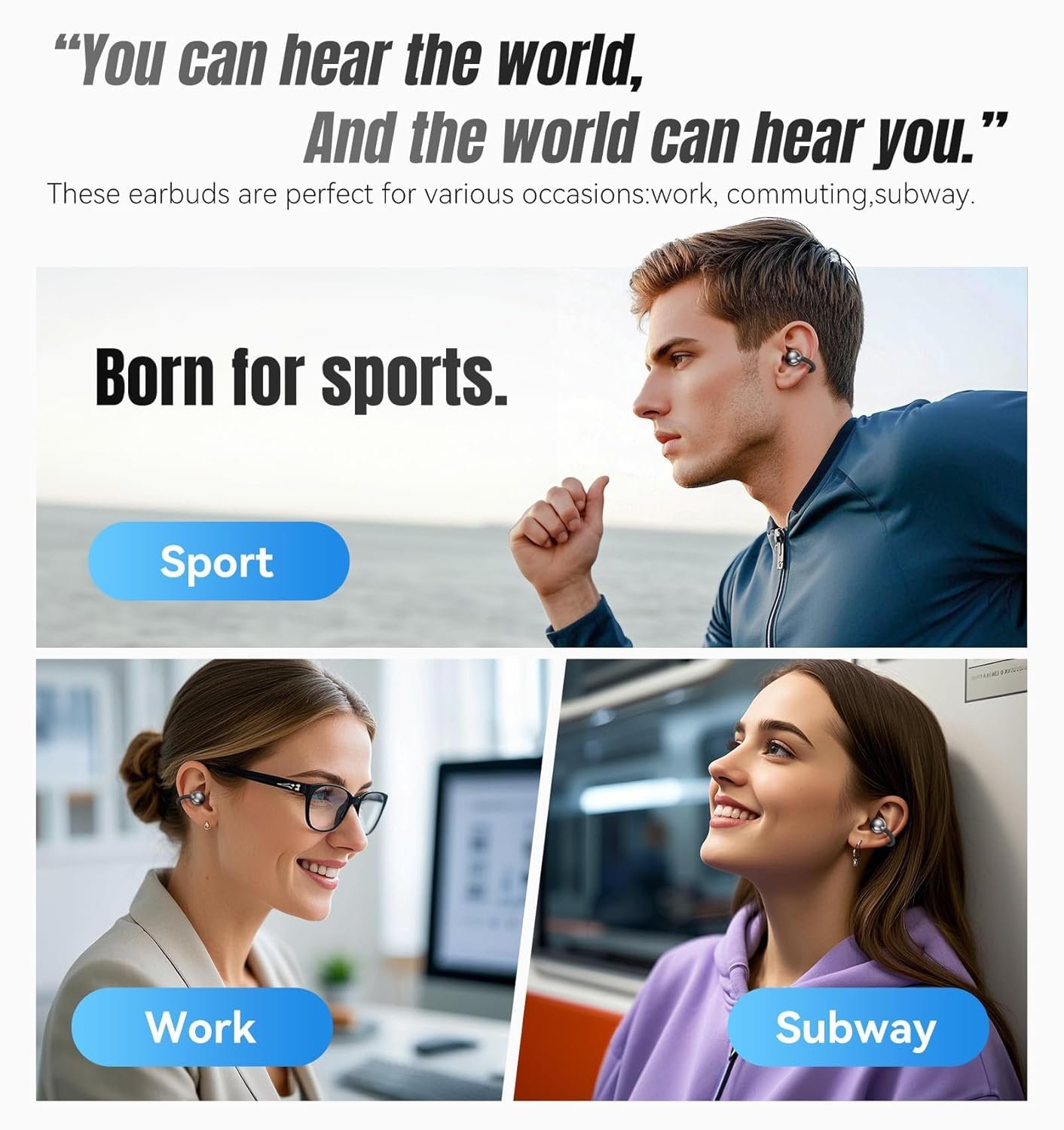 King Lucky Open Ear Earbuds Clip-On Bluetooth 6.0 Wireless Headphones with Mic, 50H Playtime, ENC Clear Calls, IPX5 Waterproof, Comfortable for Small Ears Sports Gaming Classic Version (Black) - Image 5