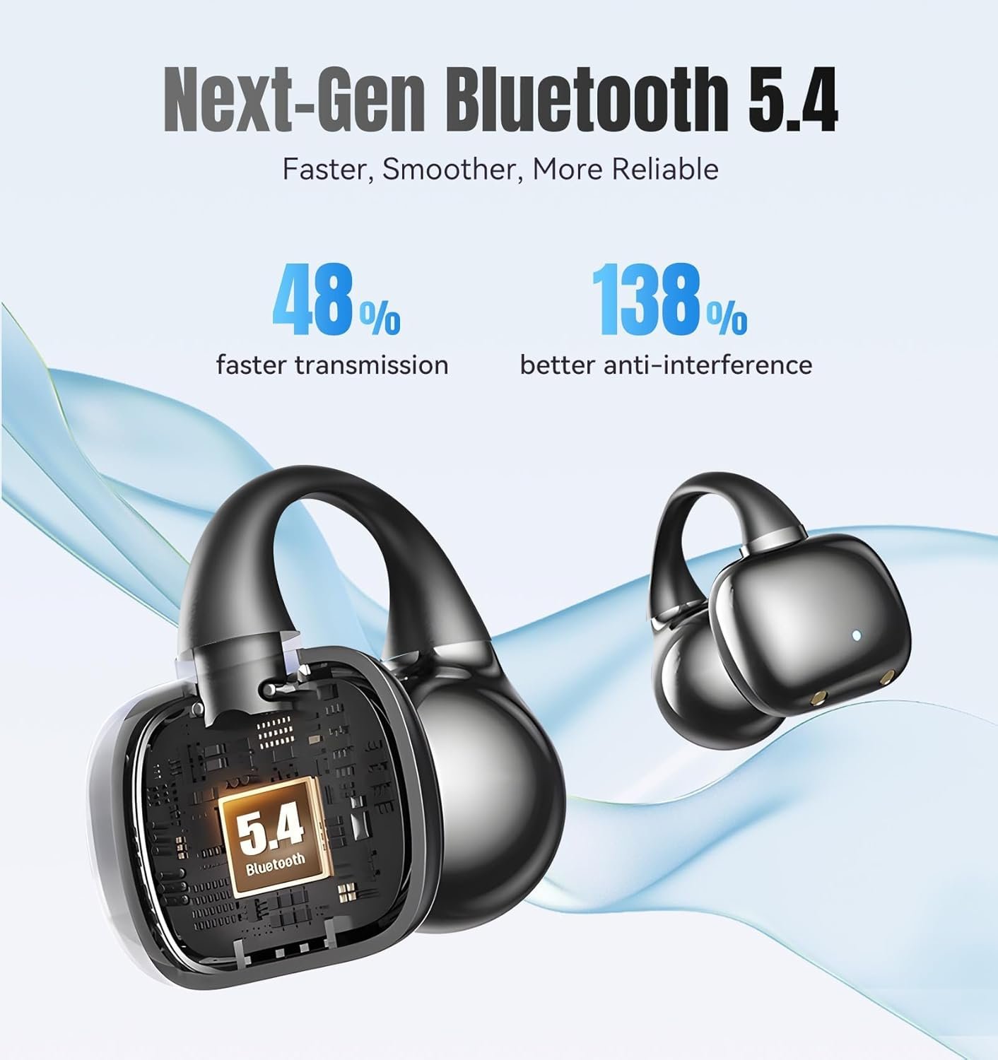 King Lucky Open Ear Earbuds Clip-On Bluetooth 6.0 Wireless Headphones with Mic, 50H Playtime, ENC Clear Calls, IPX5 Waterproof, Comfortable for Small Ears Sports Gaming Classic Version (Black) - Image 8