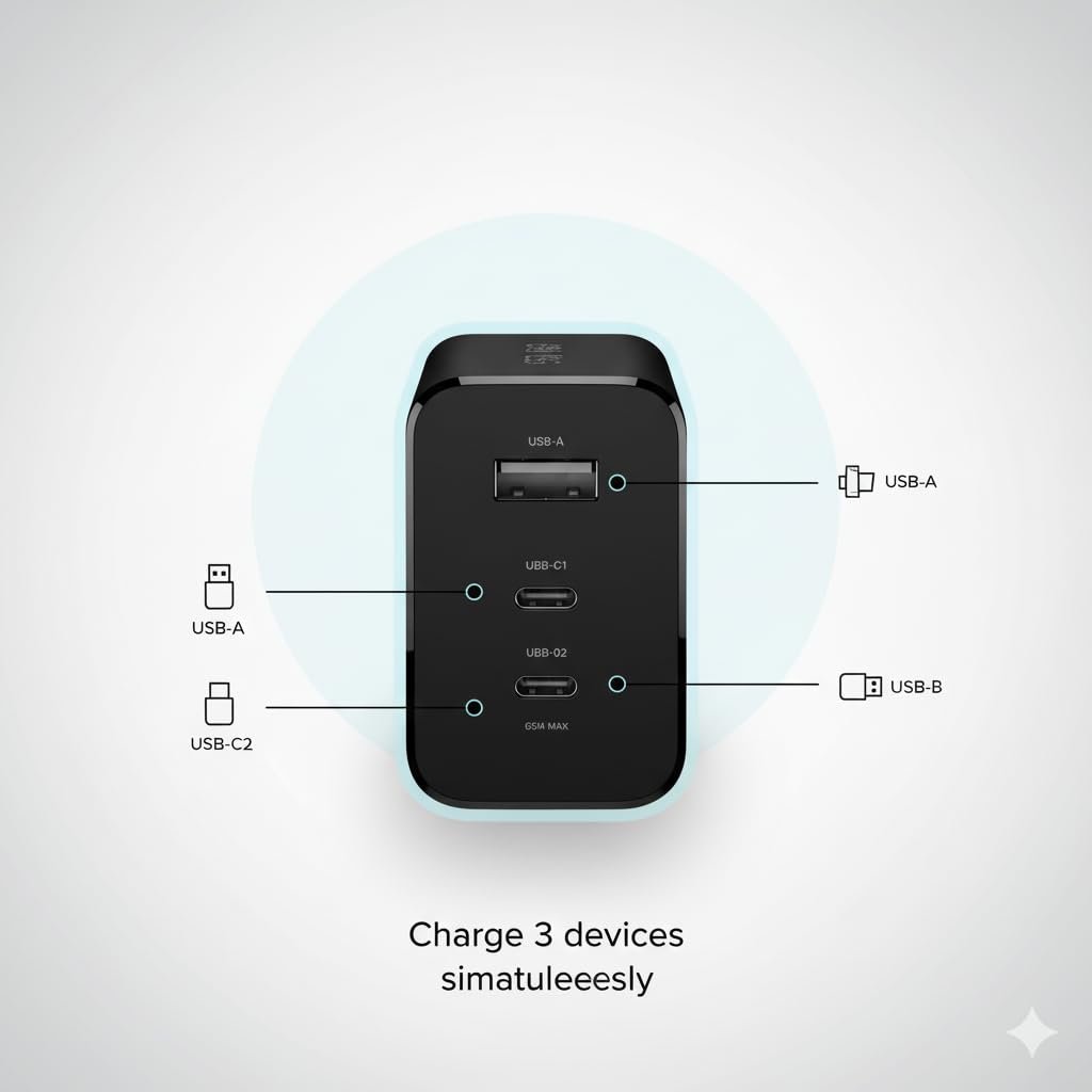 USB-C Wall Adapter for Nothing Phone 3A/2A/2/1 & CMF Phone 1 Compatible with CMF Nothing 65W GaN Fast Charger, 3-Port USB-C | Original Power Delivery - Image 3