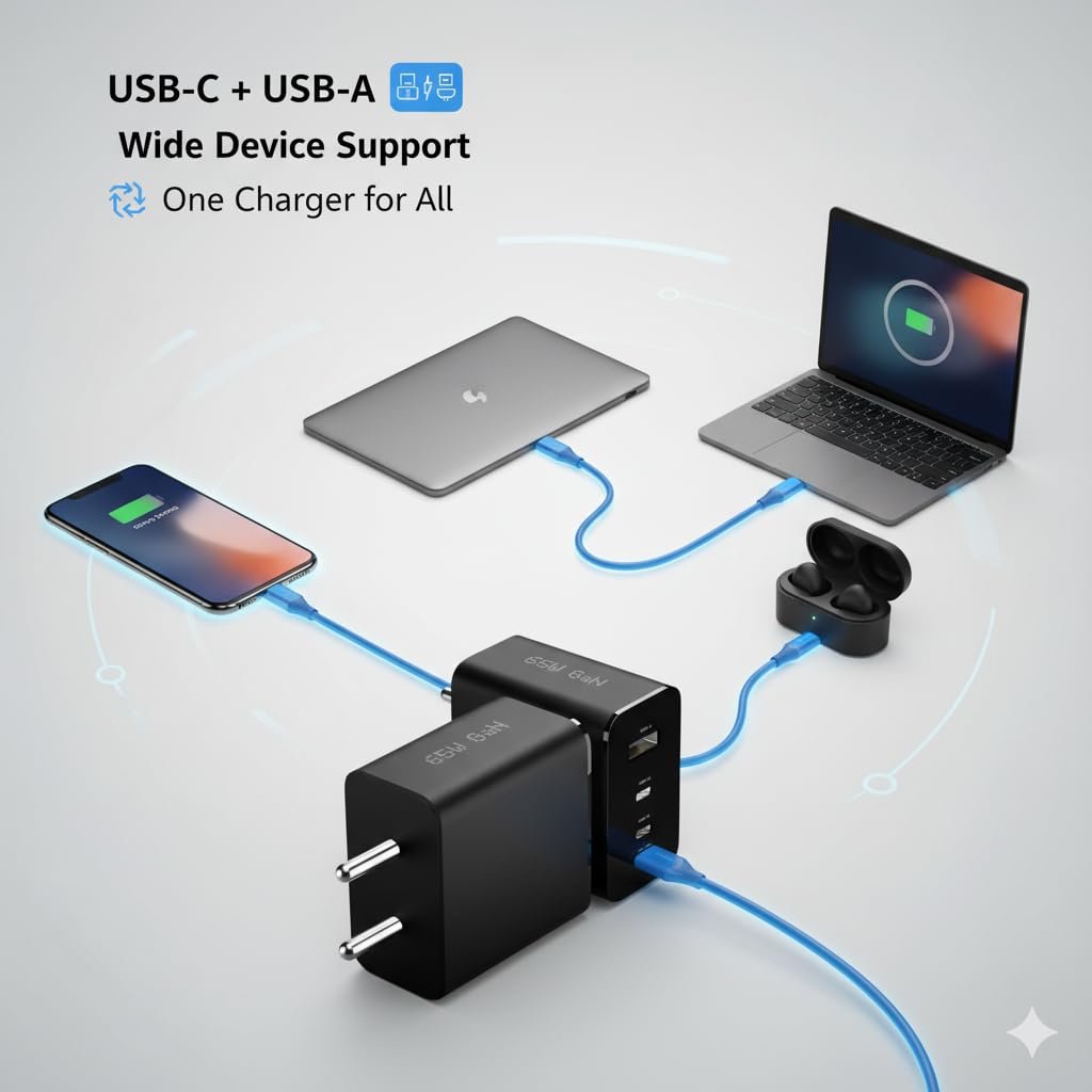 USB-C Wall Adapter for Nothing Phone 3A/2A/2/1 & CMF Phone 1 Compatible with CMF Nothing 65W GaN Fast Charger, 3-Port USB-C | Original Power Delivery - Image 7