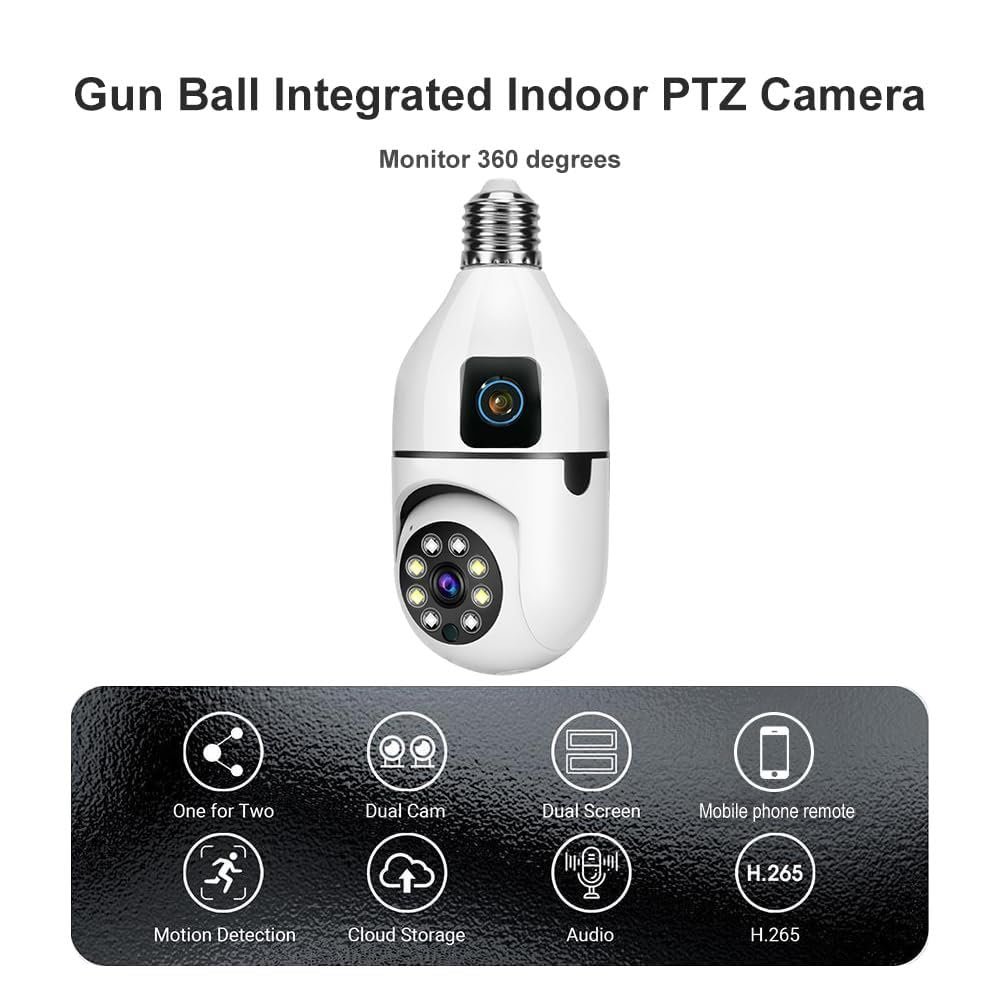 Maizic Smarthome Supercams 4MP WiFi Wireless Bulb Cam 2-in-1 Dual Lens Bulb Camera Live View, Bullet+PTZ Control, Two Way Audio,Color Night Vision, AI Human Detection for Indoor Camera (Dual Camera) - Image 3
