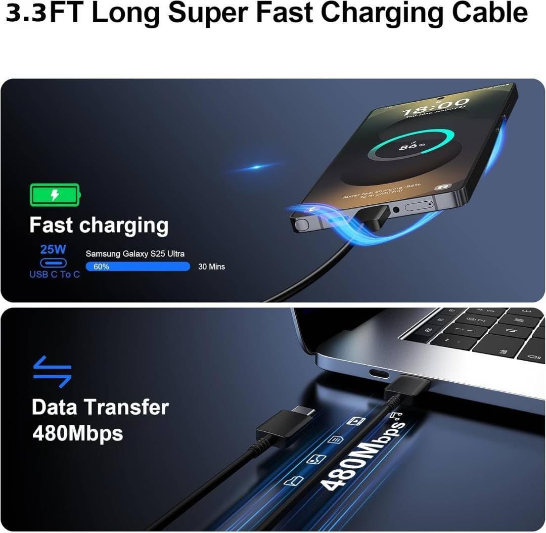 Addtam 25W Type-C PD Superfast Charging Adapter with 1M C-Type Cable Compatible with Samsung A55|A16|A36|A56|A35|A06| M36|M35|M16|M06|M05|M56|F36|F06|F05|F56|F16|S25|25watt USB C Fast Charger-Black - Image 3