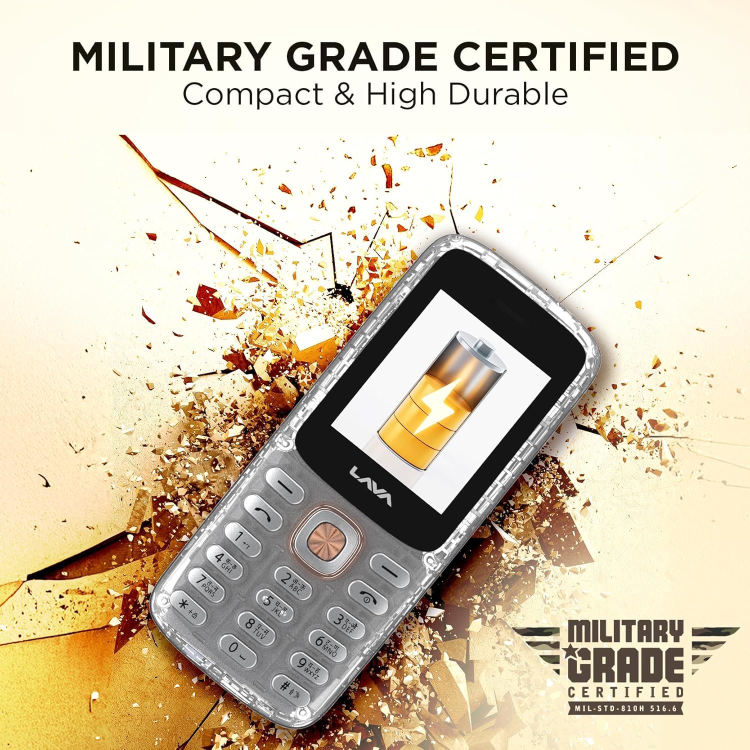 Lava A1 Clear Copper Keypad Mobile Phone with Long Lasting Smart AI Battery | 1.77inch Display | Bluetooth Support | Military Grade Certified | 32 GB Expandable Memory | (Clear) - Image 4