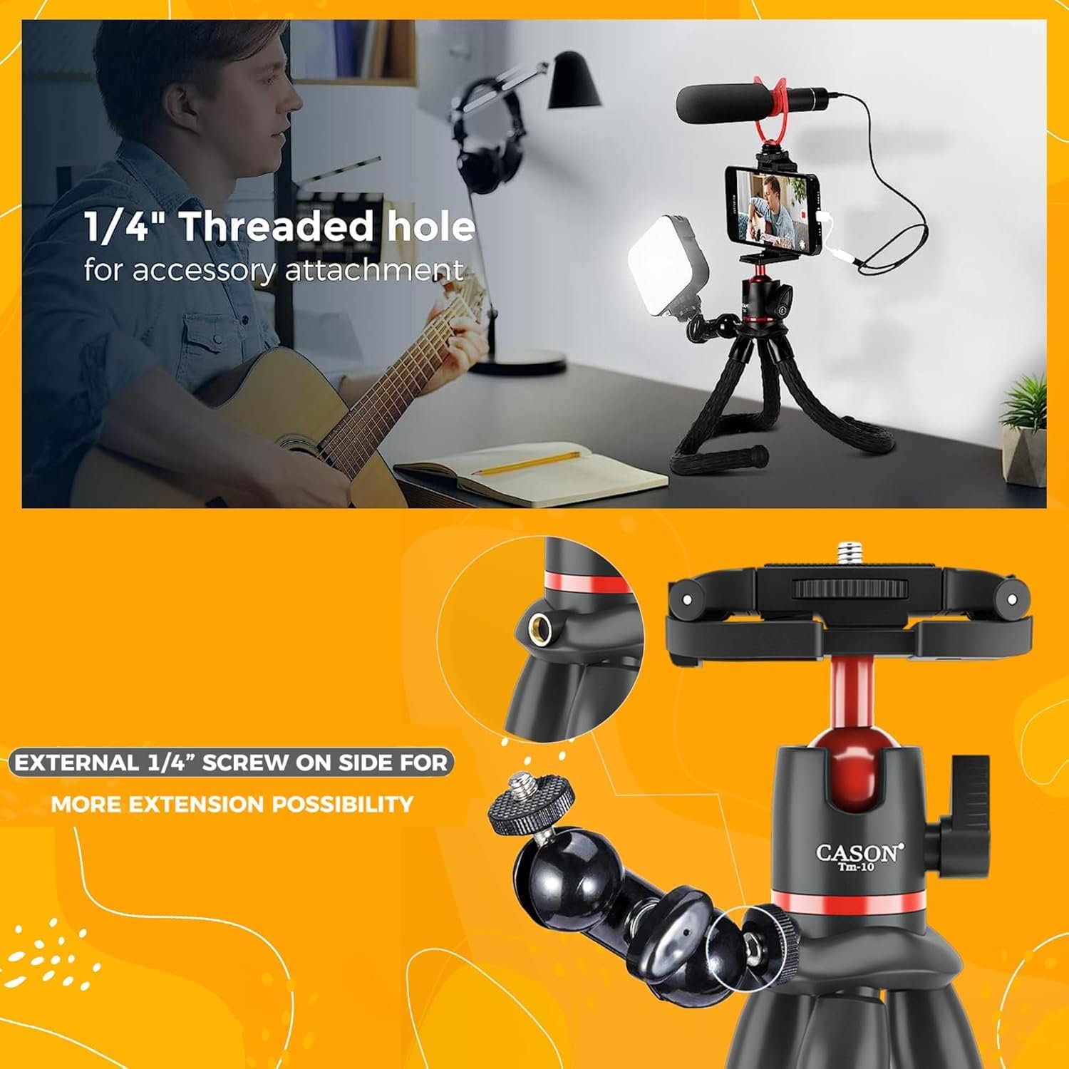 Cason- Flexible Gorilla Tripod Stand with Cold Shoe Mount for Mobile,Cameras,DSLR Tripod,Supports Upto 3 Kg (Black) - Image 3