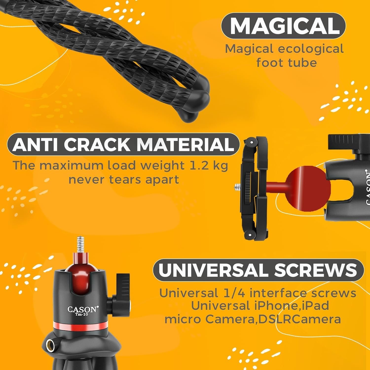 Cason- Flexible Gorilla Tripod Stand with Cold Shoe Mount for Mobile,Cameras,DSLR Tripod,Supports Upto 3 Kg (Black) - Image 4