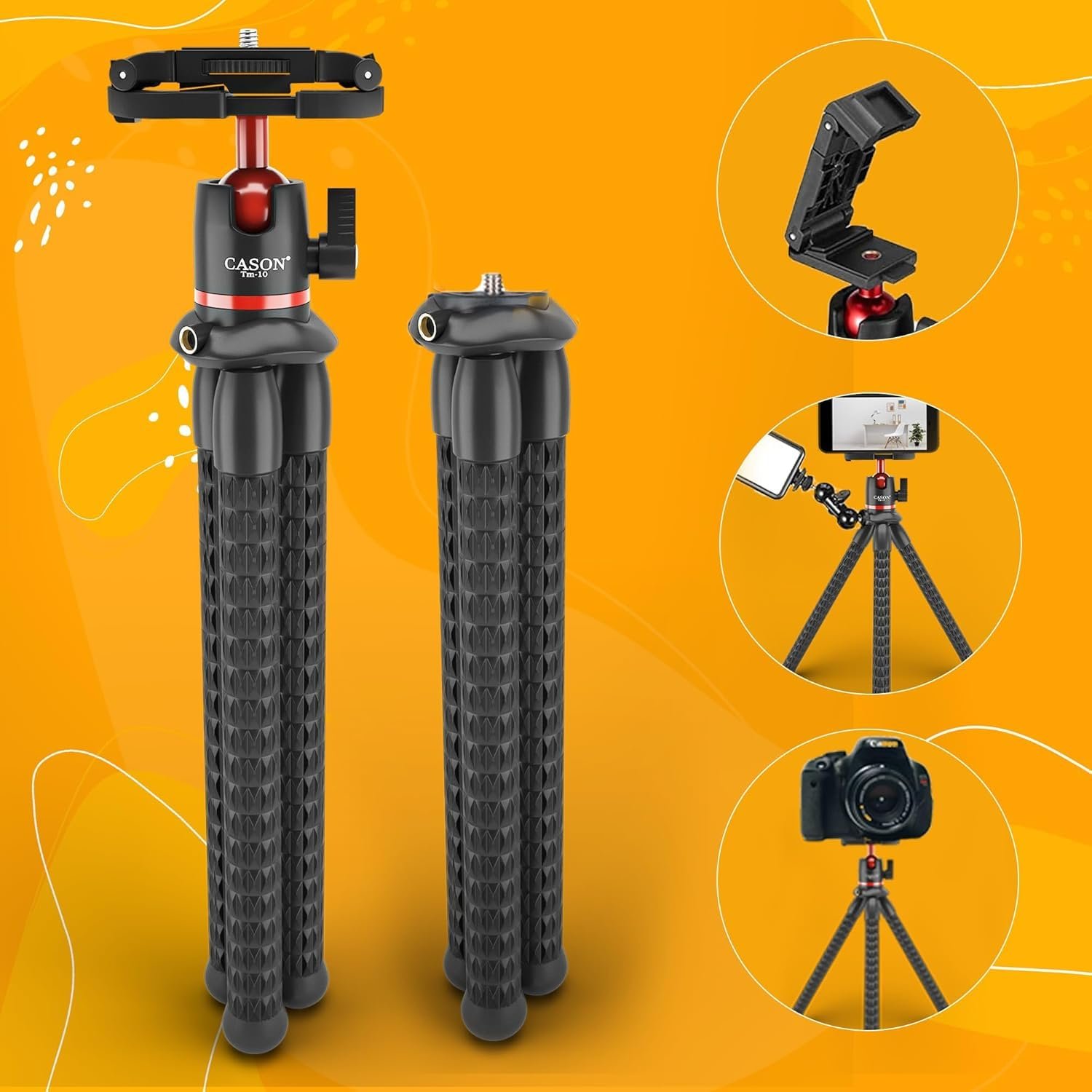 Cason- Flexible Gorilla Tripod Stand with Cold Shoe Mount for Mobile,Cameras,DSLR Tripod,Supports Upto 3 Kg (Black) - Image 7