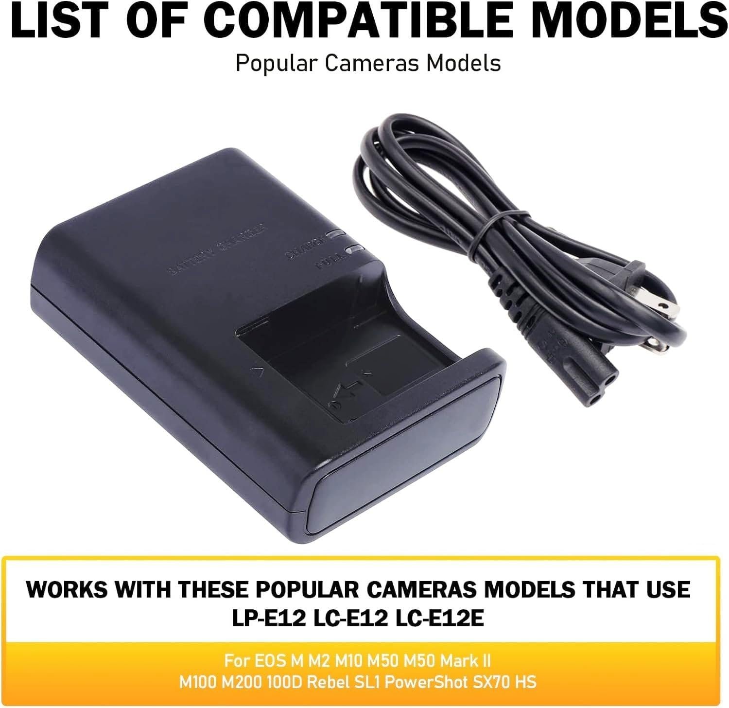 LP-E12 / LC-E12E Battery Charger – Compatible with Canon SX70 HS, Rebel SL1, EOS-M, EOS M2, EOS M10, EOS M50, EOS M100 Mirrorless Digital Cameras - Image 3