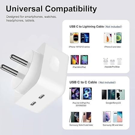 35W Dual PD 3.0 GaN USB-C Port Compact Power Adapter Plug Fast Wall Charger Adapter and Type- c Cable Compatible for iPhone 15 Charger, 15 Pro Max/ 15 Plus, Fast Charging (IPL-226) - Image 3