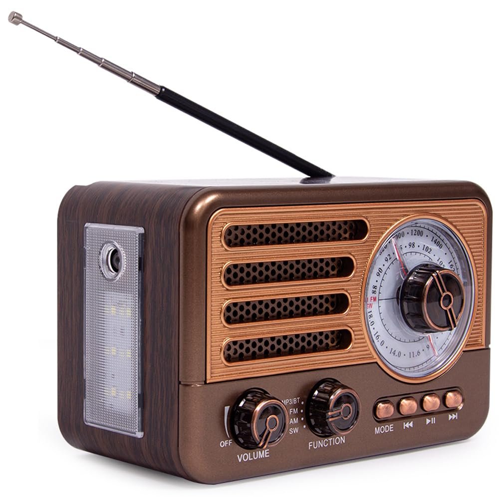 Cason FR22 Fm Radio for Home with Bluetooth Speaker,Vintage Radio with USB -Retro Radio Portable Music Player with Transistor Frequency Knob Meter,SD Card,Headphone Jack(Brown) - Image 4