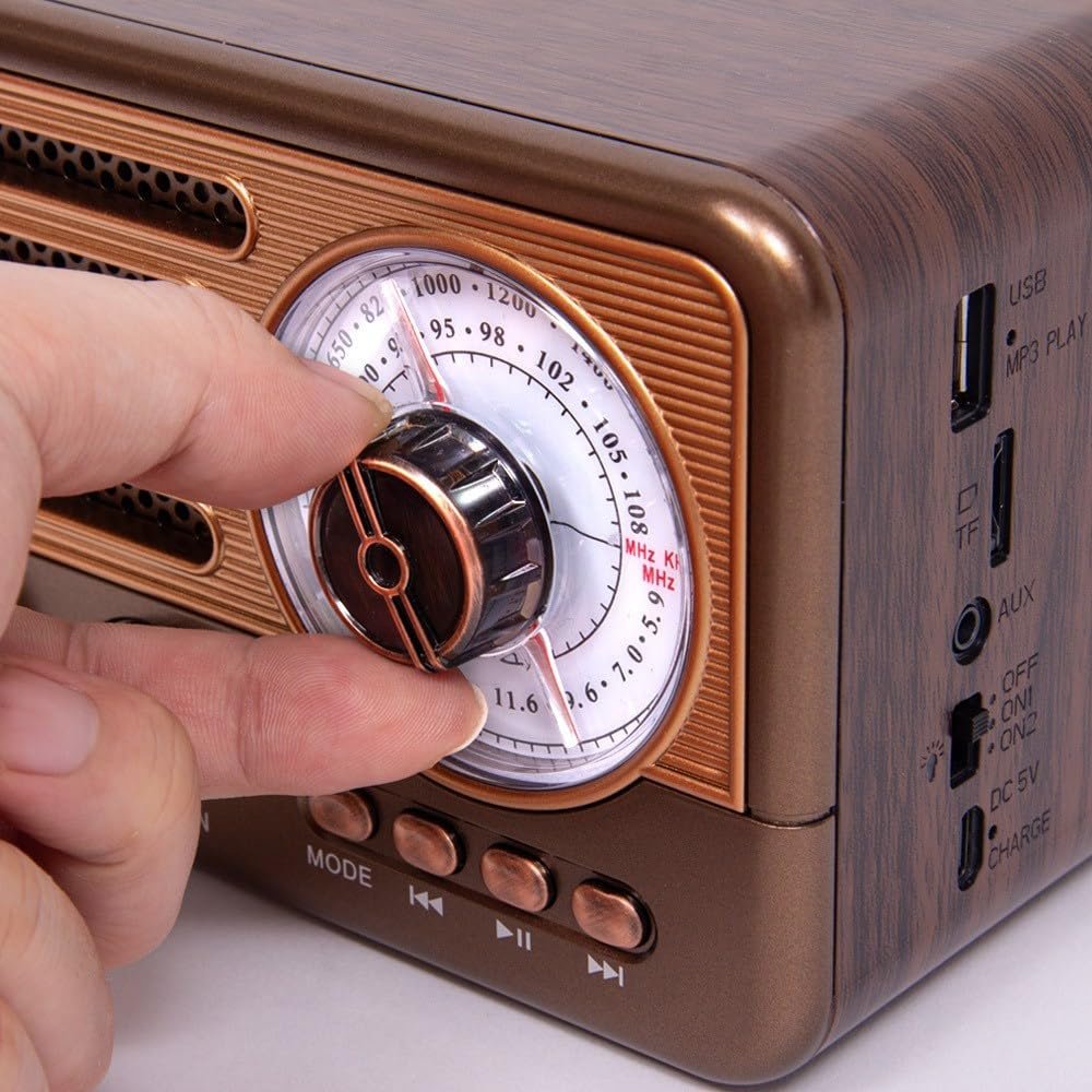Cason FR22 Fm Radio for Home with Bluetooth Speaker,Vintage Radio with USB -Retro Radio Portable Music Player with Transistor Frequency Knob Meter,SD Card,Headphone Jack(Brown) - Image 9