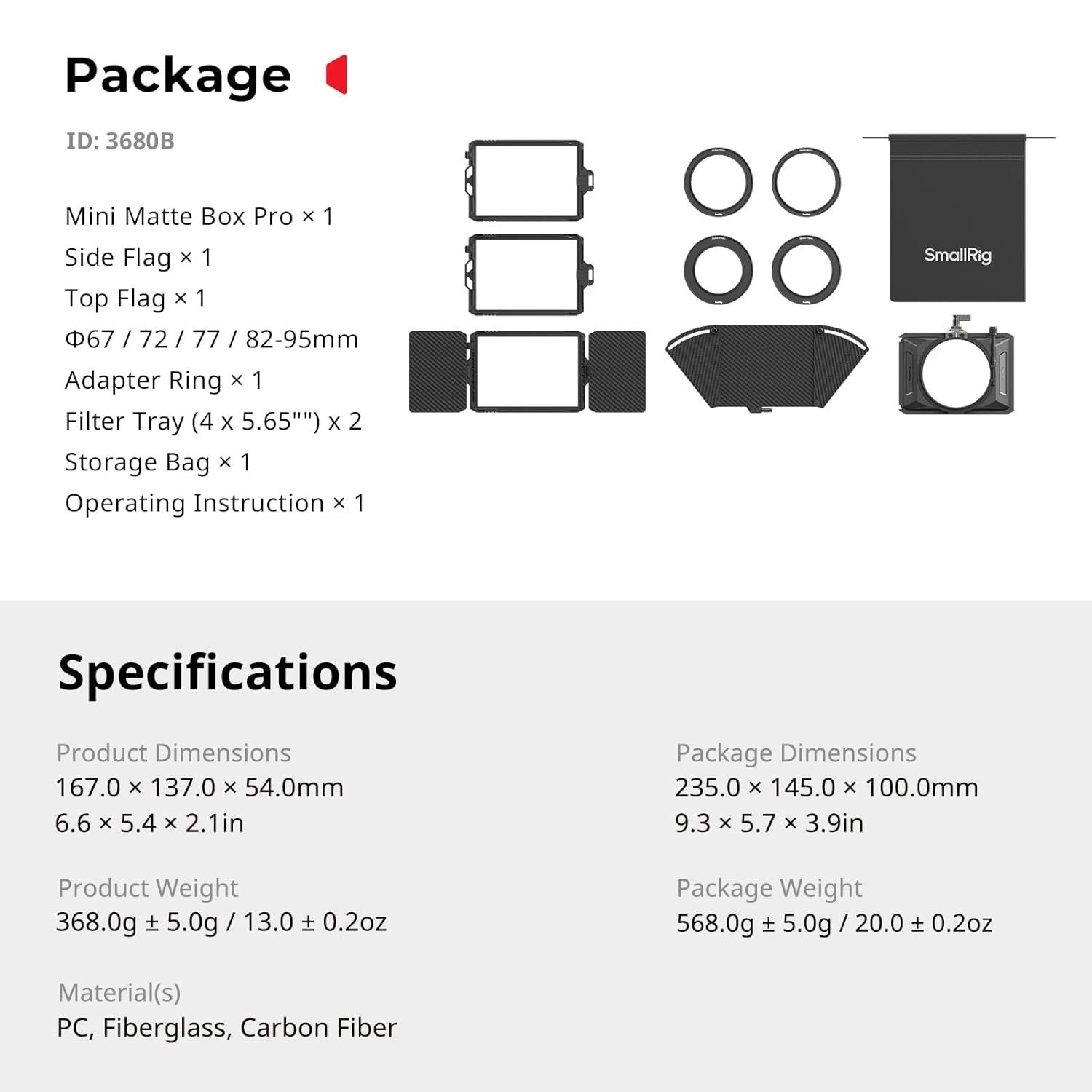 SMALLRIG Mini Matte Box Pro for Mirrorless DSLR Cameras, Come with 4 x 5.65 Filter Trays and 67mm/72mm/77mm/82mm-95mm Adapter Ring - 3680 - Image 9
