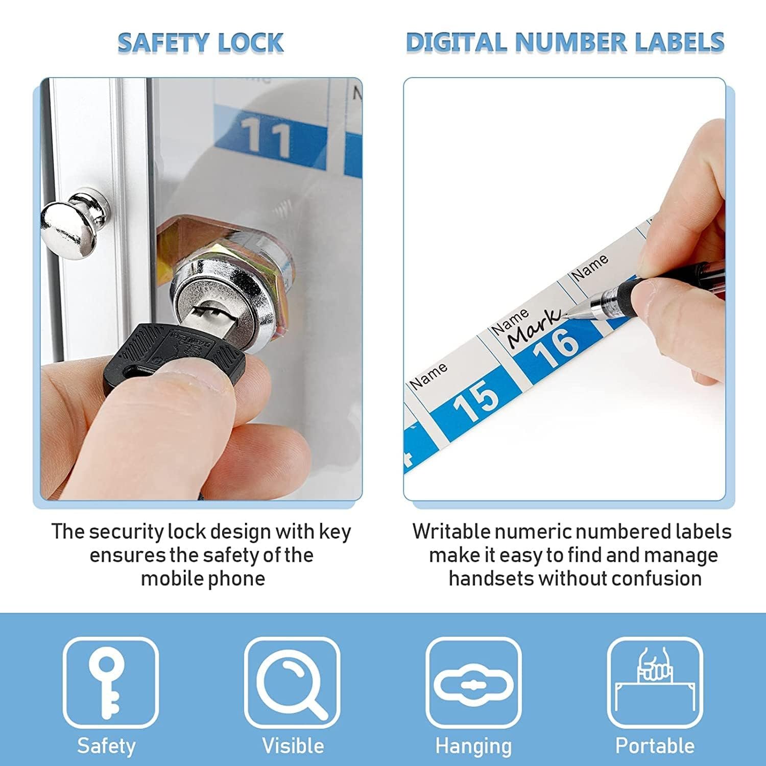 Cell Phone Locker 12 Slots Metal Mobile Phone Storage Box Storage Cabinet with Lock Storage (Color: Silver, Size: H10.83xW8.27xL7.48cm) - Image 3