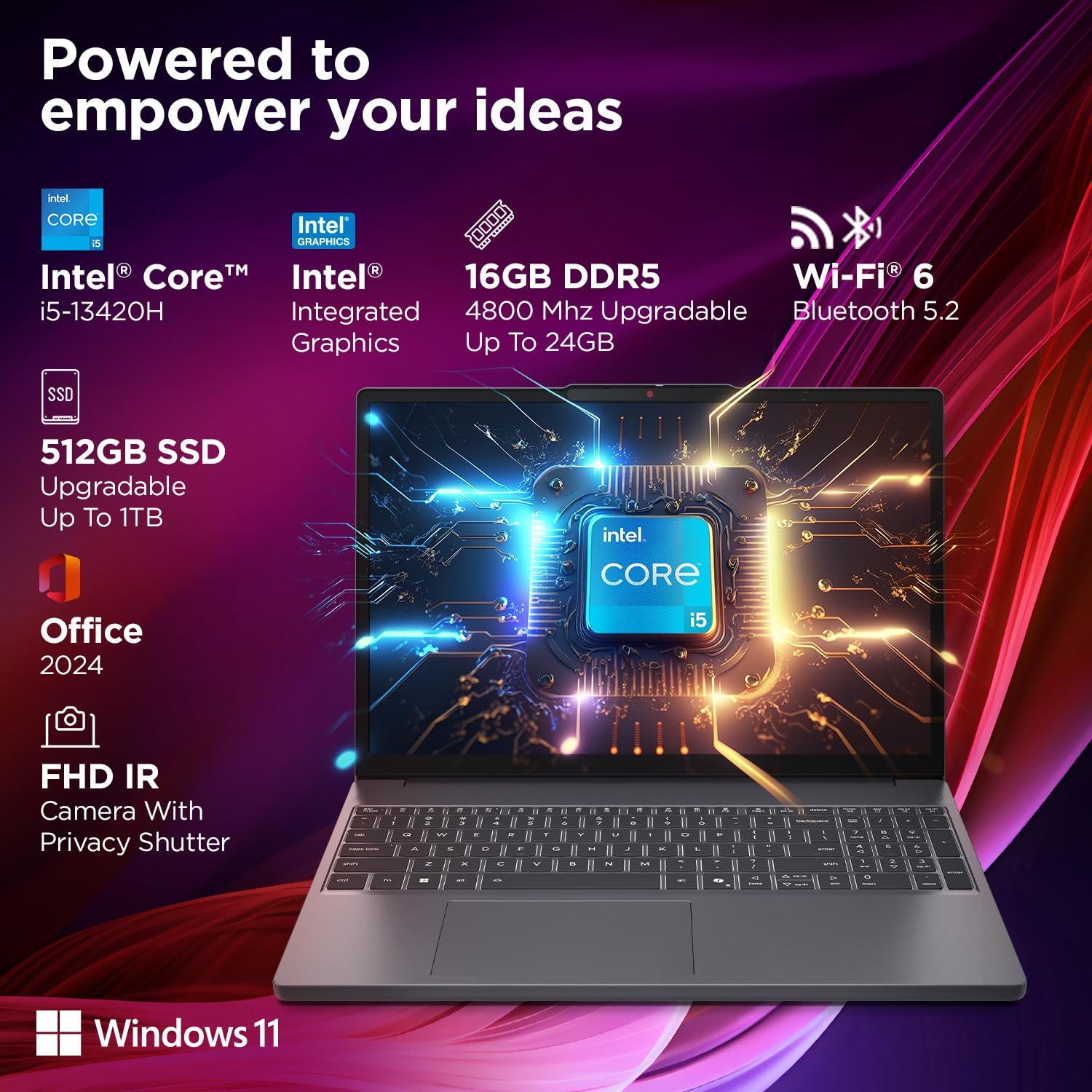 Lenovo Ideapad Slim 3 13Th Gen Intel Core I5-13420H 15.3"(38.8Cm) WUXGA IPS Laptop(16GB RAM/512GB SSD/Windows 11/Office Home 2024/Backlit Keyboard/1Yr ADP Free/3 Mon. Game Pass/Grey/1.6Kg) 83K100C6IN - Image 3