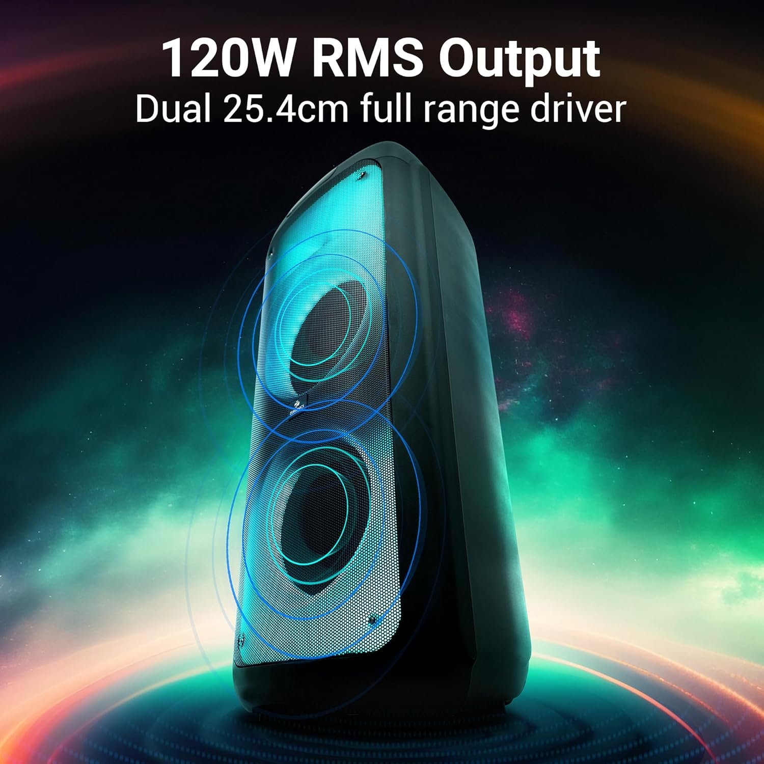 ZEBRONICS 120 Watts Party Speaker with 2 Wireless Mic, 7 hrs Playtime, Karaoke & Recording Function, TWS, Bluetooth, USB, AUX, mSD, RGB Modes (Thump 700) - Image 3