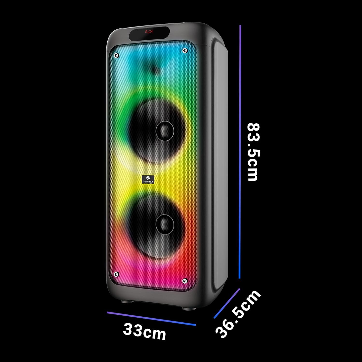 ZEBRONICS 120 Watts Party Speaker with 2 Wireless Mic, 7 hrs Playtime, Karaoke & Recording Function, TWS, Bluetooth, USB, AUX, mSD, RGB Modes (Thump 700) - Image 4