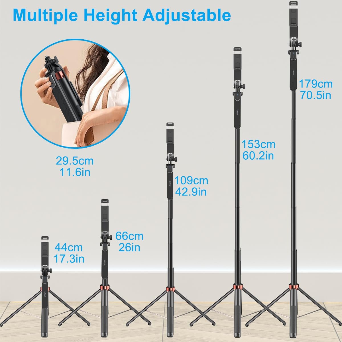 71-inch Selfie Stick Tripod 360 Degree Rotation Rechargeable Remote Quadripod Stand Gimbal Handle for Mobile Phone Camera Gopro 360° Panoramic Shooting Vlogging Live Stream - Image 3