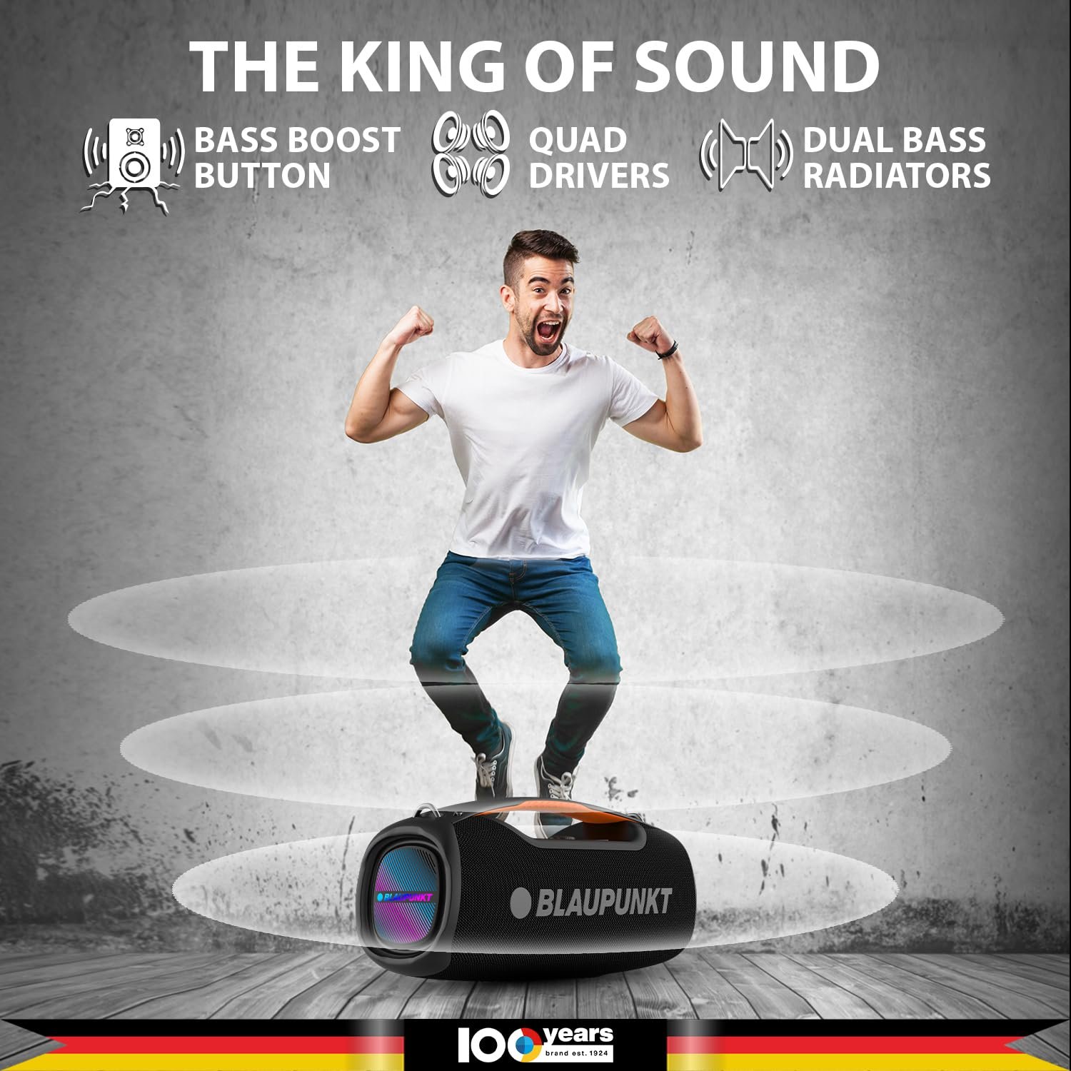 Blaupunkt Atomik Knightz 100W King of Boombox I Thumping Bass |Class Battery 15,600mAh I2-Night Playtime |Outdoor Rugged IPX6 Splash, Dust Proof, Party 9 Modes Aura Lights I Wireless Karaoke Mic - Image 3