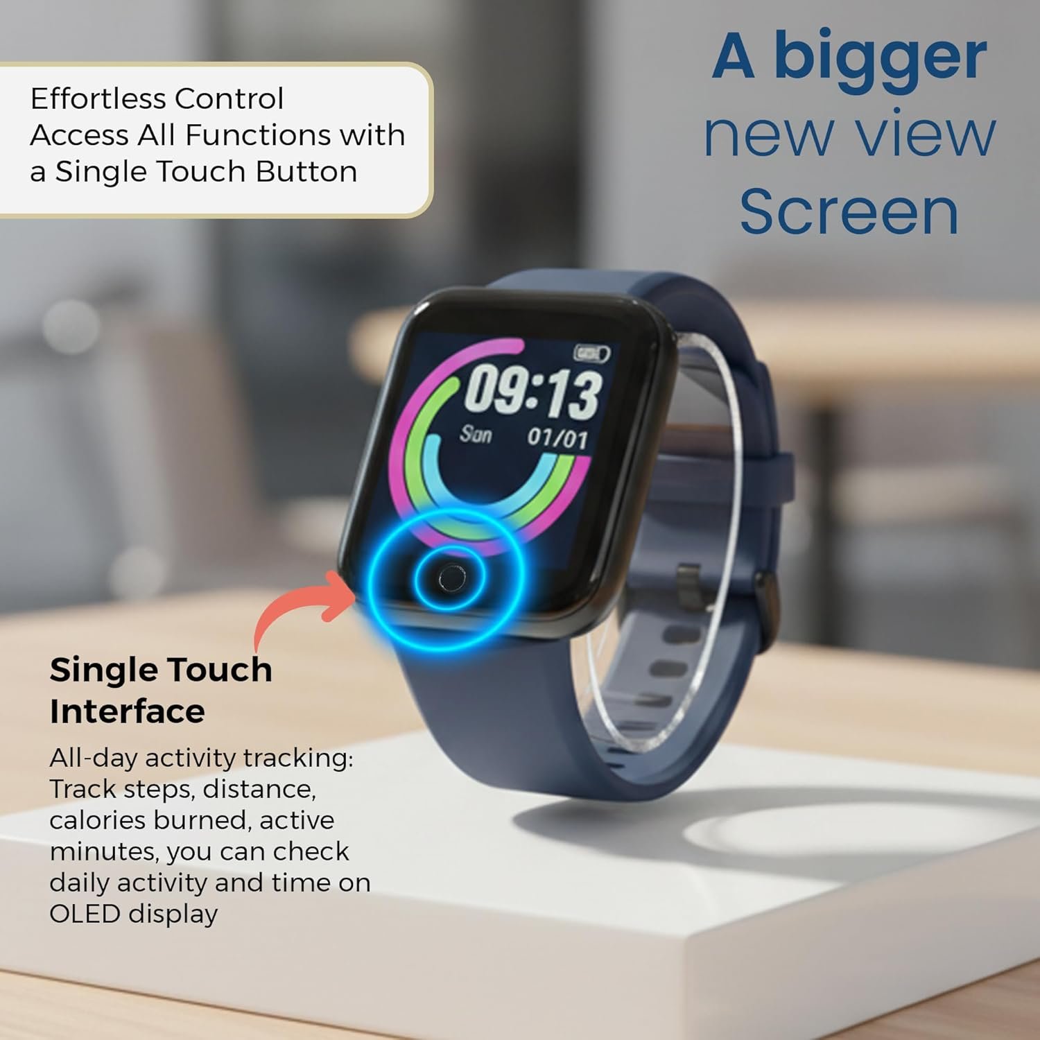 Bouncefit M I D116 Fitness Band Smart Watch for Men, Women, Boys, Girls, Kids – Single Touch Interface, Water Resistant, Workout Modes, Quick Charge Sports Smartwatch – Blue - Image 4