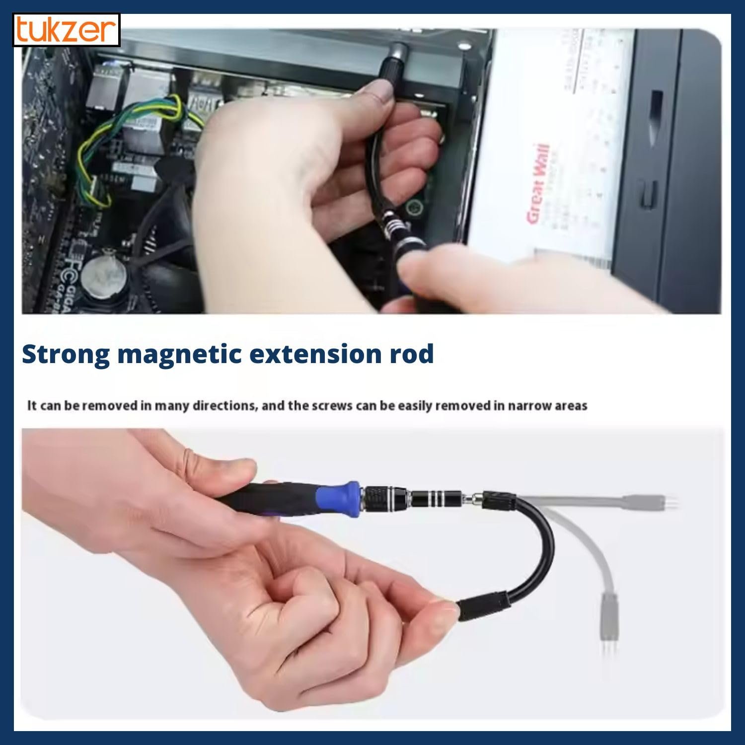 Tukzer 62 in 1 Precision Screwdriver Set, Chrome Vanadium Steel,Repair Tool Kit with Magnetic Steel Bits, Extension Rod, Flexible Shaft for Smartphones, Laptops, Watch, ipad, Tablets, Camera-Blue - Image 4