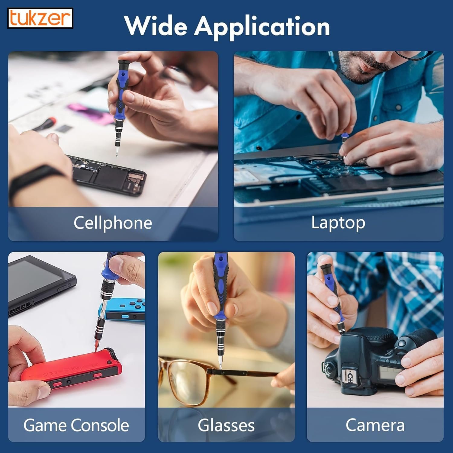 Tukzer 62 in 1 Precision Screwdriver Set, Chrome Vanadium Steel,Repair Tool Kit with Magnetic Steel Bits, Extension Rod, Flexible Shaft for Smartphones, Laptops, Watch, ipad, Tablets, Camera-Blue - Image 7