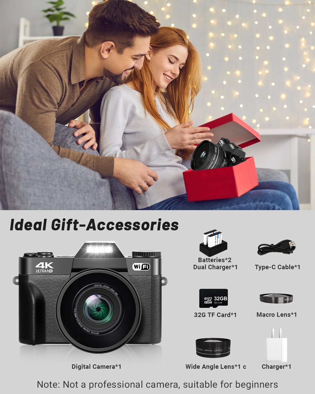 VJIANGER 4K Digital Camera for Photography, 48MP Vlogging Camera for YouTube with 3.0" Flip Screen, 16X Digital Zoom, Include 32GB SD Card, 2 Batteries (Black) - Image 3