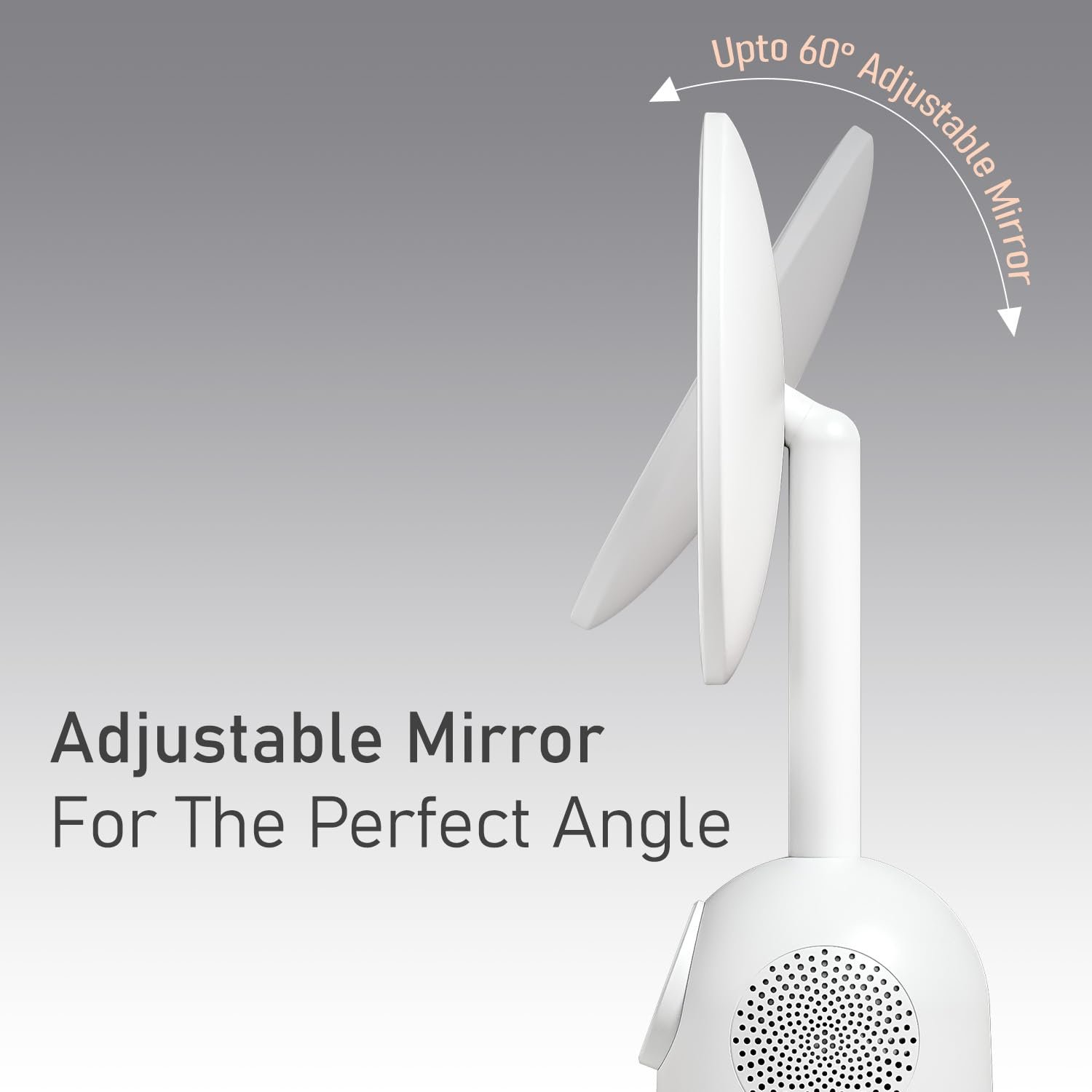 Portronics MOVO II 3 in 1 Wireless Charger with 5W Bluetooth Speaker & Makeup Mirror,15W Wireless Charging, 3 LED Lights with Adjustable Intensity, 60° Adjustable Mirror, Type C Input(White) - Image 7