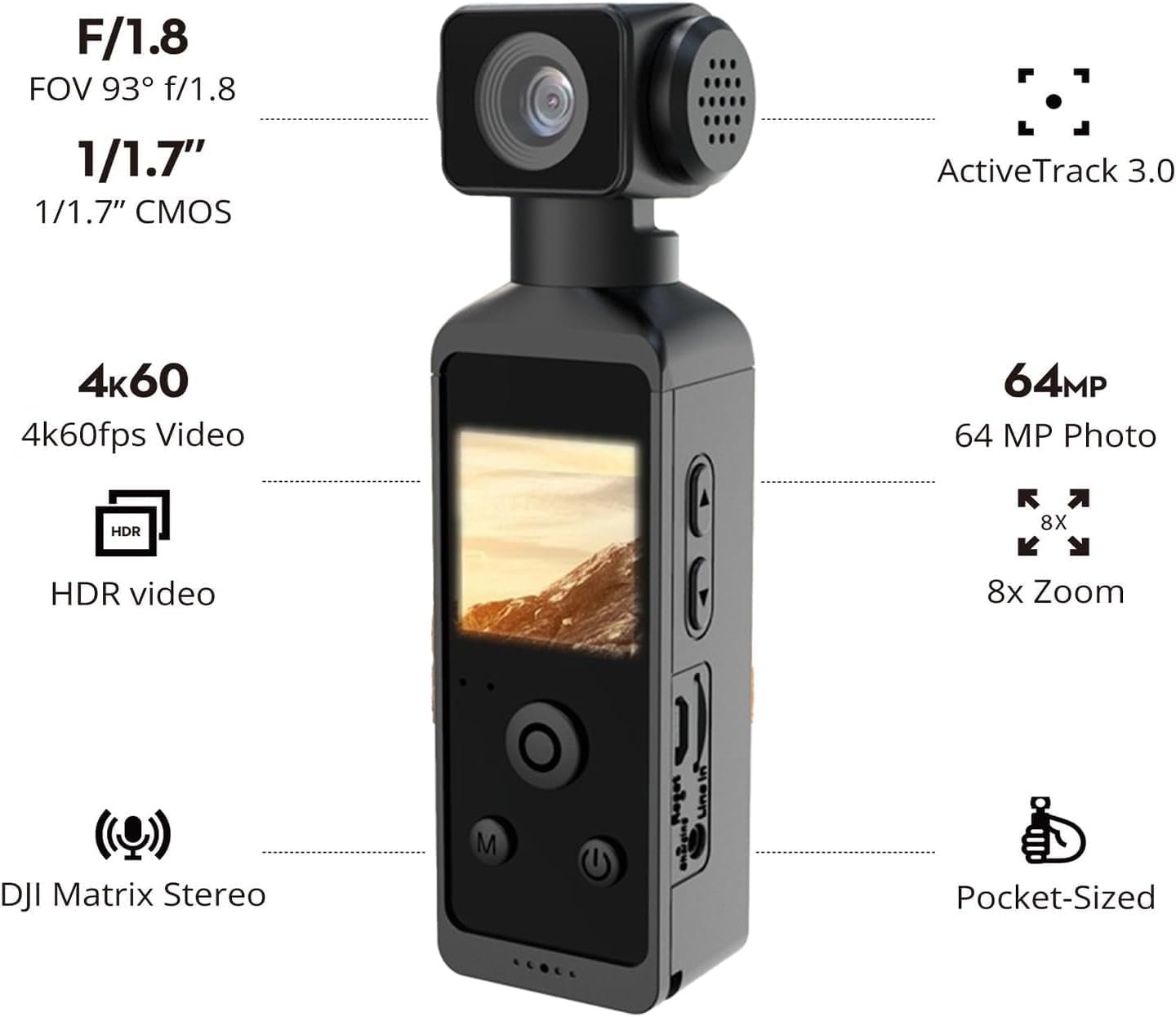 LaVIEW Pocket 2 - Handheld 4K Action Camera with 1.3" CMOS Sensor, SD Card Slot, Waterproof Case, Motorcycle Mount (DJIHAND Camera) - Image 3