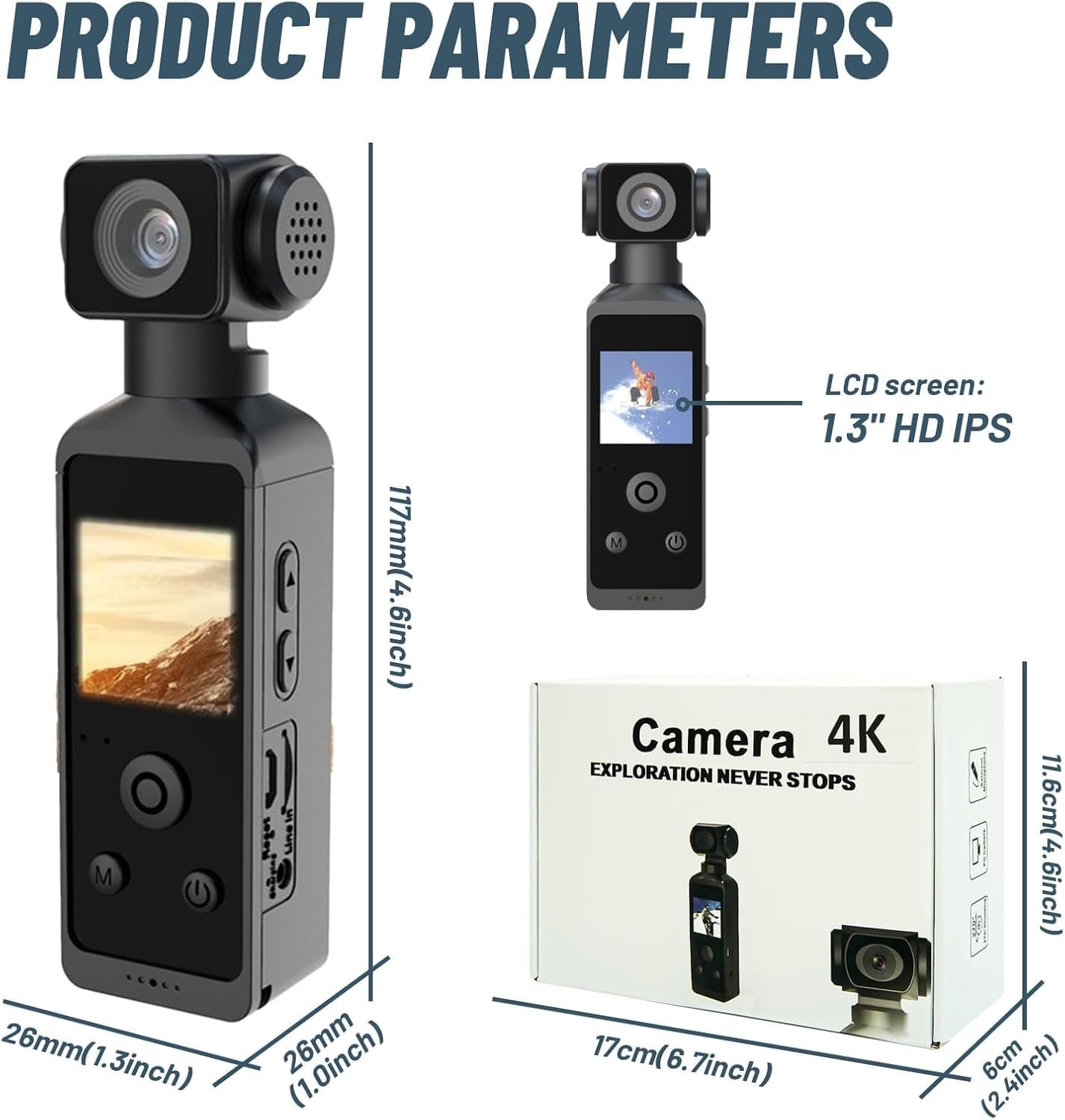 LaVIEW Pocket 2 - Handheld 4K Action Camera with 1.3" CMOS Sensor, SD Card Slot, Waterproof Case, Motorcycle Mount (DJIHAND Camera) - Image 4