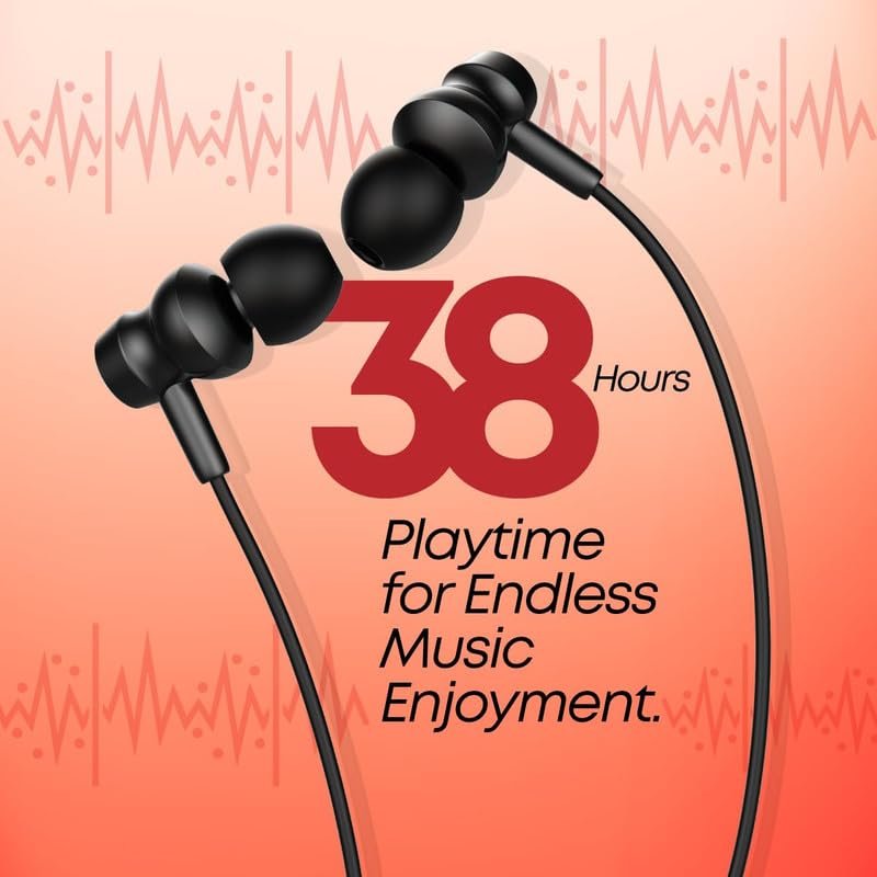 Wireless Bluetooth for Motorola Razr 2025 in-Ear Headphone with Mic 38Hrs Playtime Dual Device Pairing Wireless Neckband Type-C Charge Magnetic Buds & IPX5 Water Resistant (Black, PE.A) - Image 3