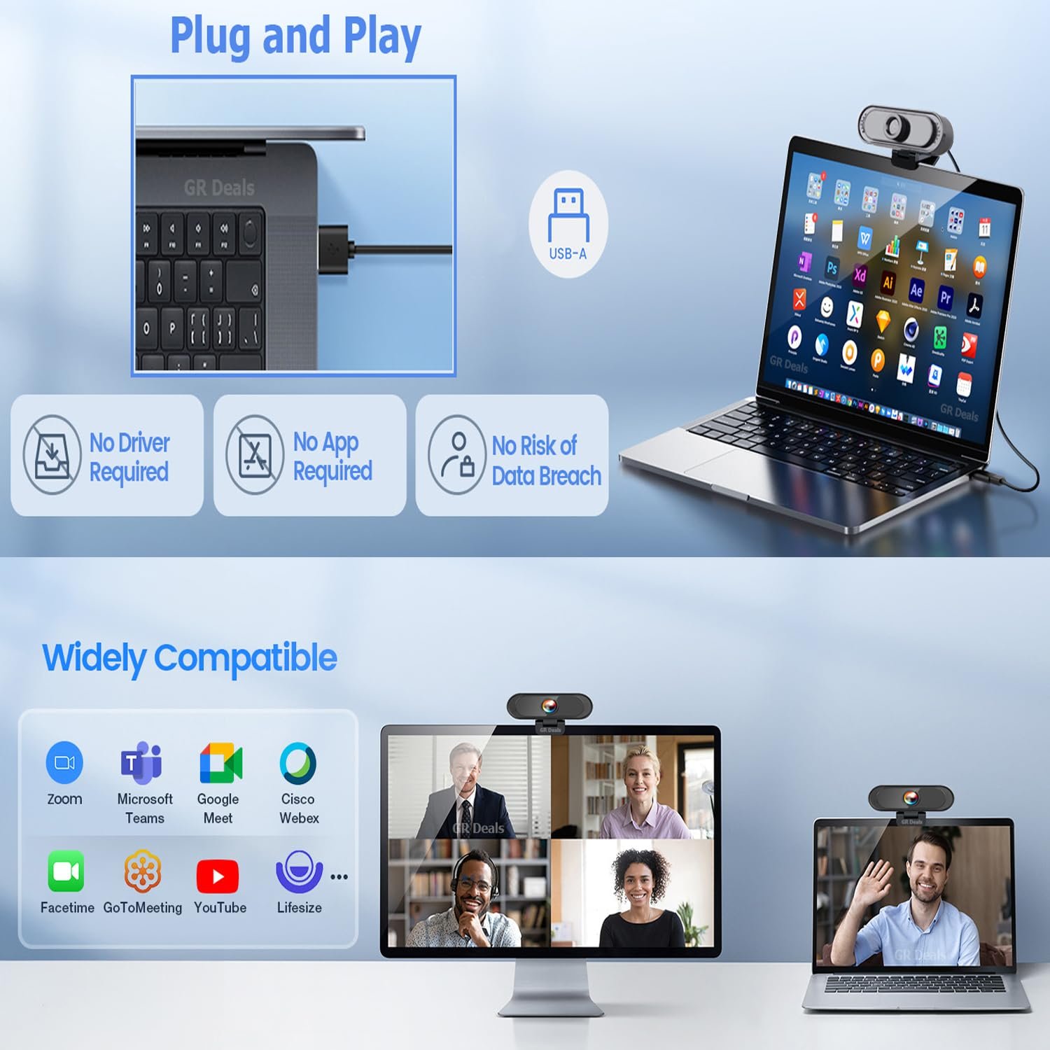 GR Deals Webcam HD 720P, Noise Isolated Microphone with Computer HD stremaing Web cam for Desktop & Laptop with mic with Wide Angle Lens & Large Sensor for Superior Low Light, Optical. (042)(Black) - Image 4