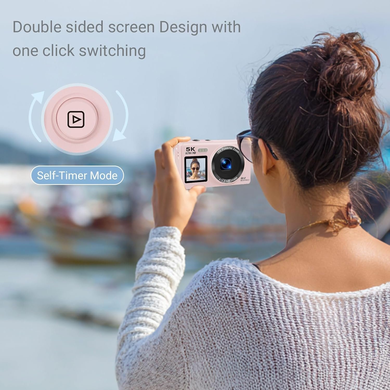 Dual Screen 5K Digital Camera for Vlogging with Fill Light - 80MP, 16X Zoom, WiFi, YouTube/Blogging, Includes 32GB Card & 2 Batteries (X9-Black) - Image 3