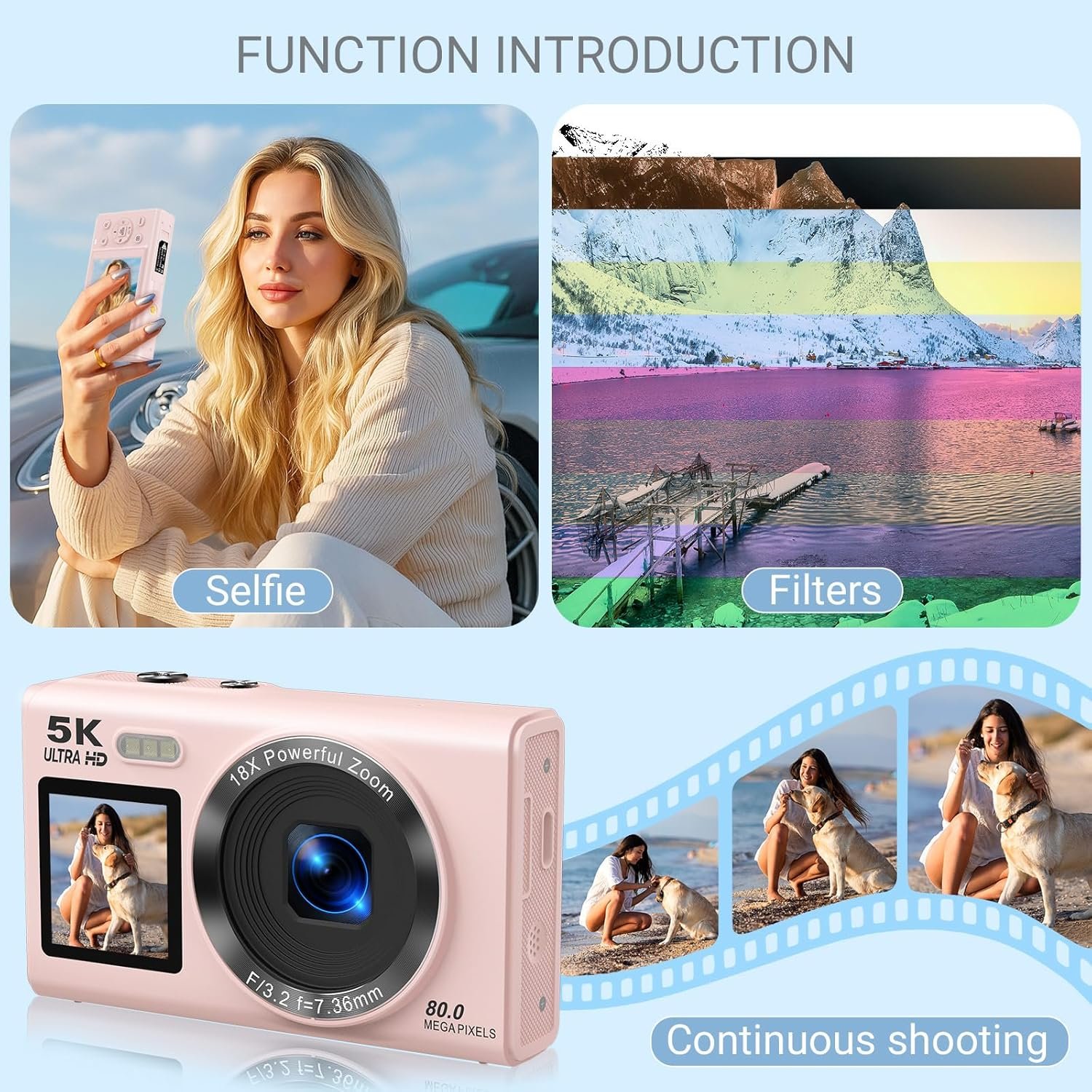 Dual Screen 5K Digital Camera for Vlogging with Fill Light - 80MP, 16X Zoom, WiFi, YouTube/Blogging, Includes 32GB Card & 2 Batteries (X9-Black) - Image 4