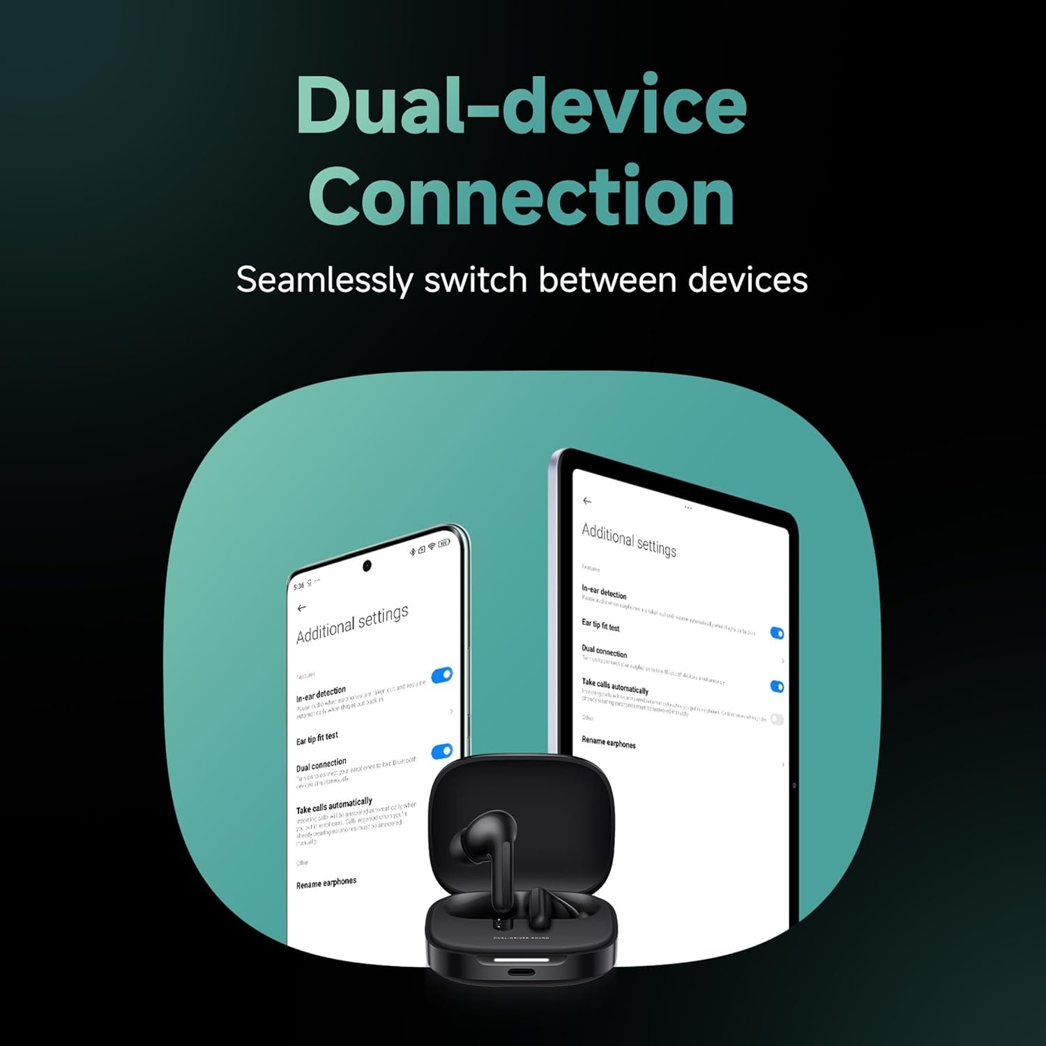 Redmi Buds 6, Dual Driver TWS in Ear Earbuds, 49dB Hybrid Active Noise Cancellation, Spatial Audio, Dual Device Connection, Quad Mic AI ENC, 42 Hrs Playtime, Custom EQ, Wireless Earbuds (Black) - Image 5