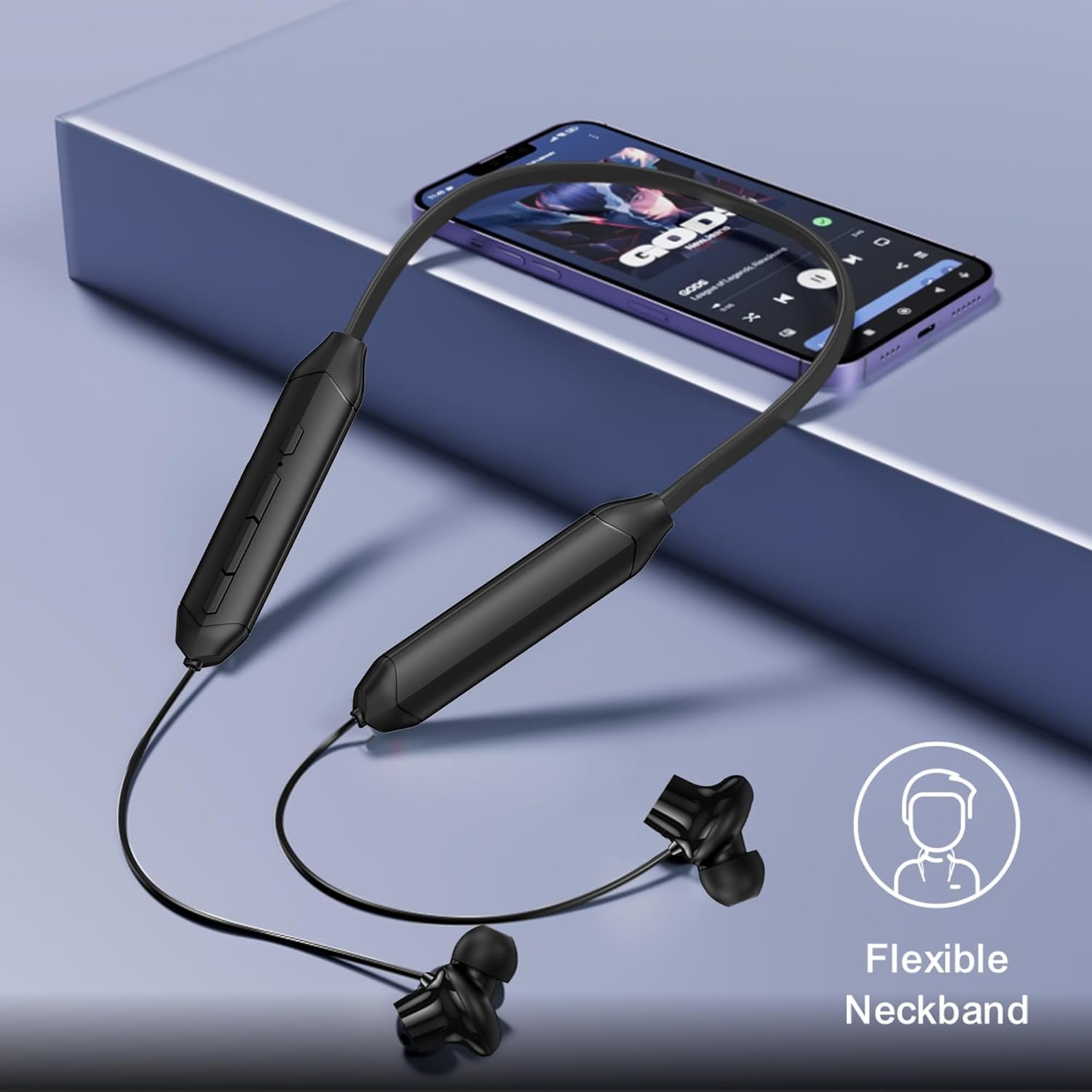 Kratos Black Bluetooth Neckband with 55 Hrs Playtime, Deep Bass, Stereo Sound, HD Calls, Magnetic Earbuds, Voice Assistant, Type-C Charging, Rich Audio, Hollow Switch for Comfort & Style - Image 6