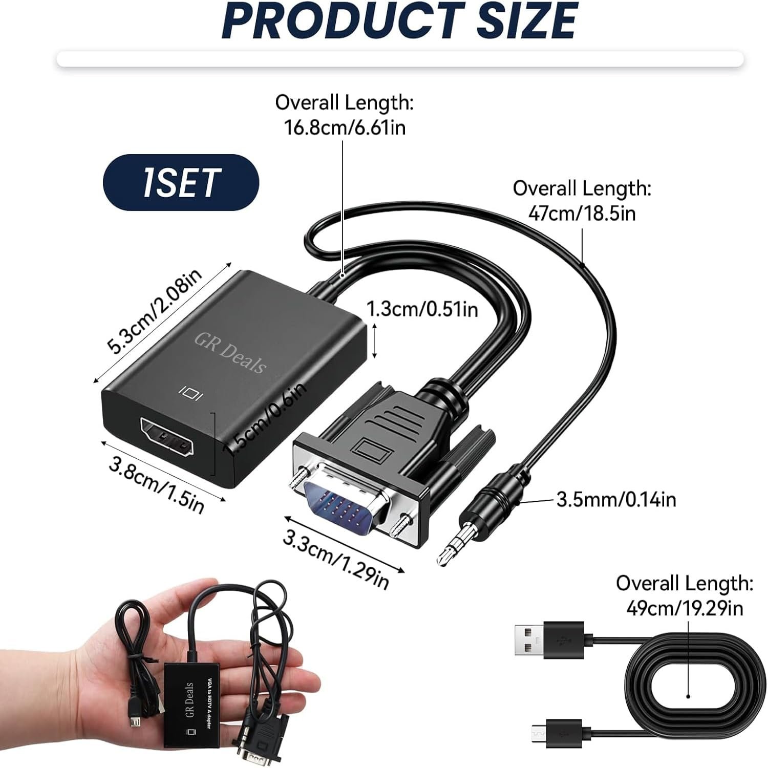 GR Deals VGA to HDMI Adapter, 1080P Input to Output Converter with Audio, Old PC to TV/Monitor, Active Male to Female Adaptor for Computer, Desktop, Laptop, Projector, HDTV. (Black) - Image 7
