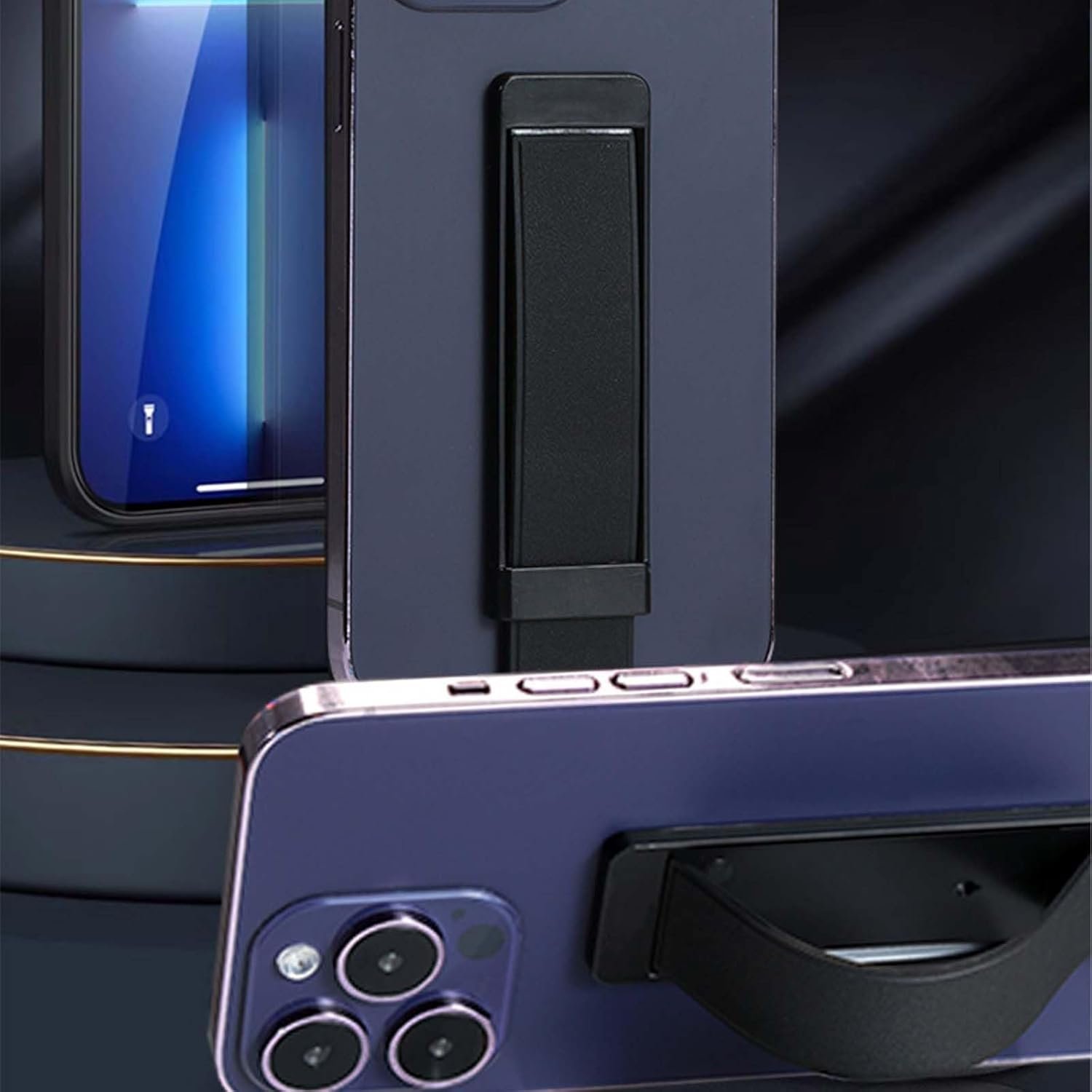 3PCS Phone Holder for Hand,Push-Pull Wristband Mobile Grip Stand, Phone Back Holder Grip for Selfie, Video Calls, Online Classes, Desk & Bed Use, Black + White + Dark Green - Image 8