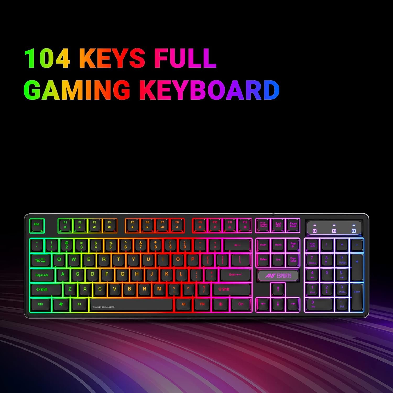 Ant Esports KM1600 Gaming Keyboard & Mouse Combo, Wired Backlit Rainbow LED Keyboard & 3200 DPI Gaming Mouse for PC/Laptop - Black - Image 3