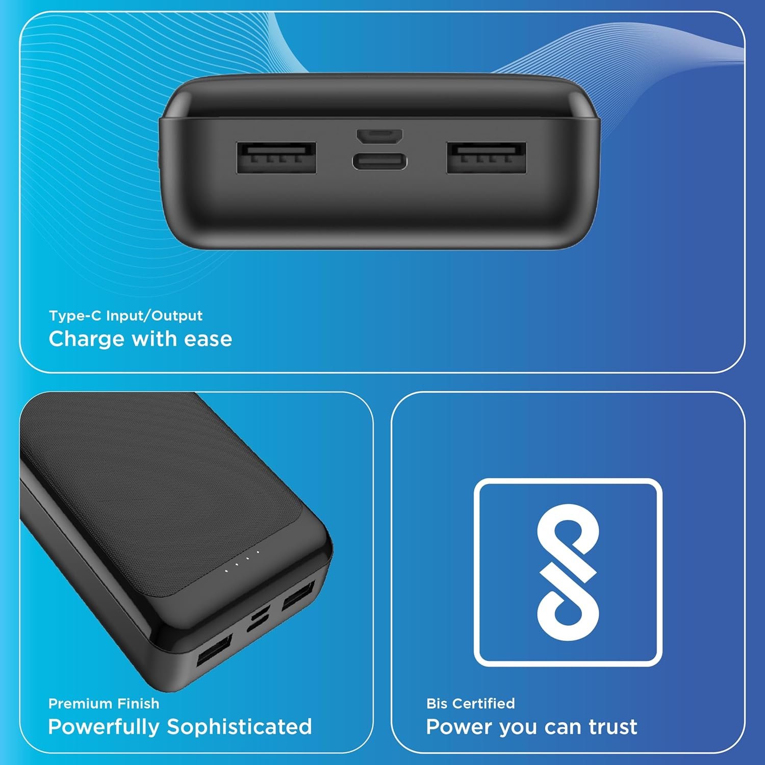 URBN Power Bank 20000mAh Fast Charging | 22.5W Super Fast Power Delivery (PD) Portable Charger | Triple Output | USB Type C Input & Output | Pass Through Charging | (Black) - Image 4