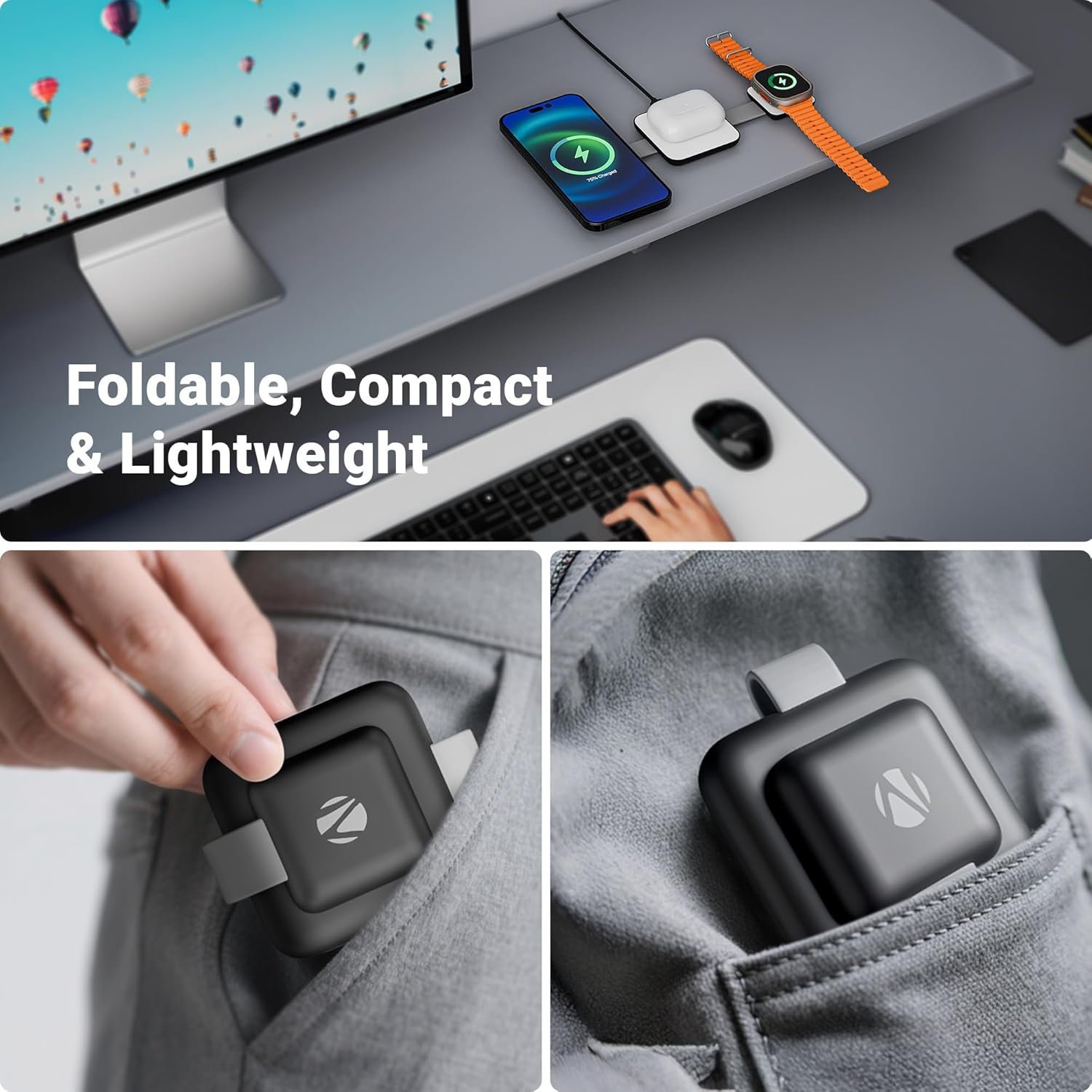 Zebronics 3 in 1 Wireless Foldable Charging Pad, 23W Output, MagSafe Compatible, Fast Charging, Built-in Protection, FOD, 1m Type-C Cable, for iPhone 16/15/14/13/12 Series (MagBoost 20, Matt Black) - Image 4