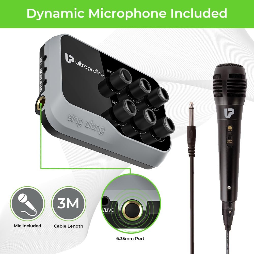 UltraProlink Sing Along Portable Bluetooth Karaoke Mixer | with Recording | with Karaoke Microphone & Bluetooth Receiver Amplifier with Echo for Mobile Phones | Sing Along | UM1002 - Image 3