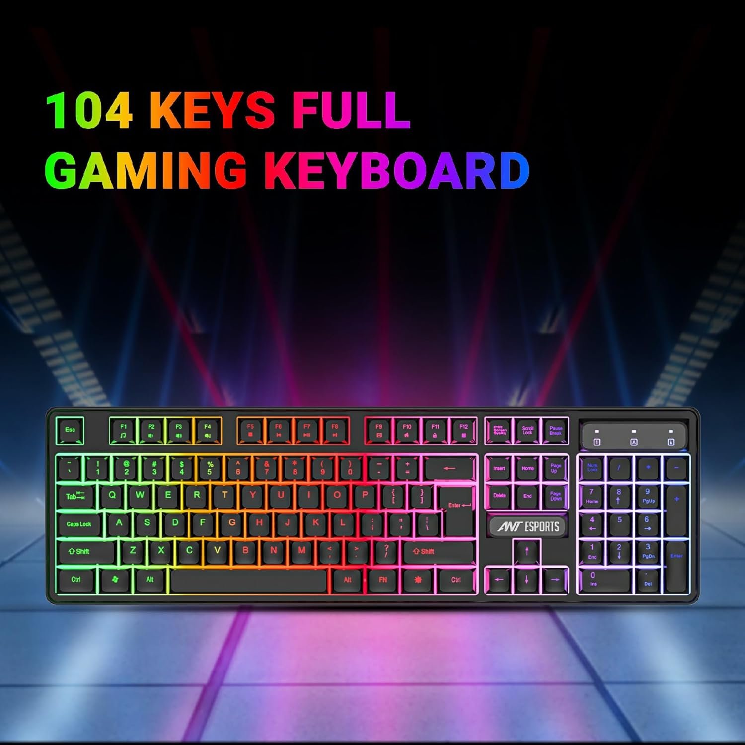 Ant Esports KM1650 Gaming Keyboard & Mouse Combo, Wired Backlit Rainbow LED Keyboard & 3200 DPI Gaming Mouse for PC/Laptop - Black - Image 3