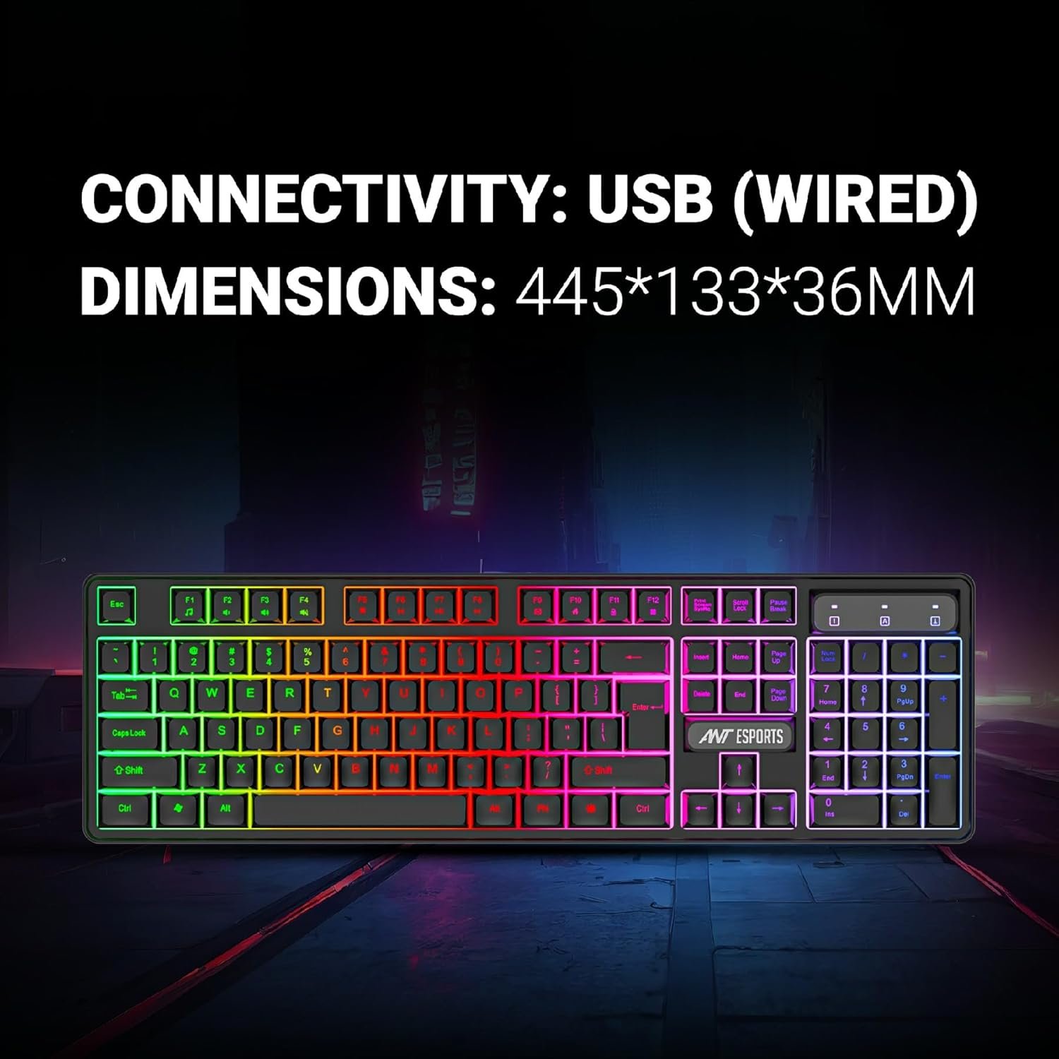 Ant Esports KM1650 Gaming Keyboard & Mouse Combo, Wired Backlit Rainbow LED Keyboard & 3200 DPI Gaming Mouse for PC/Laptop - Black - Image 4