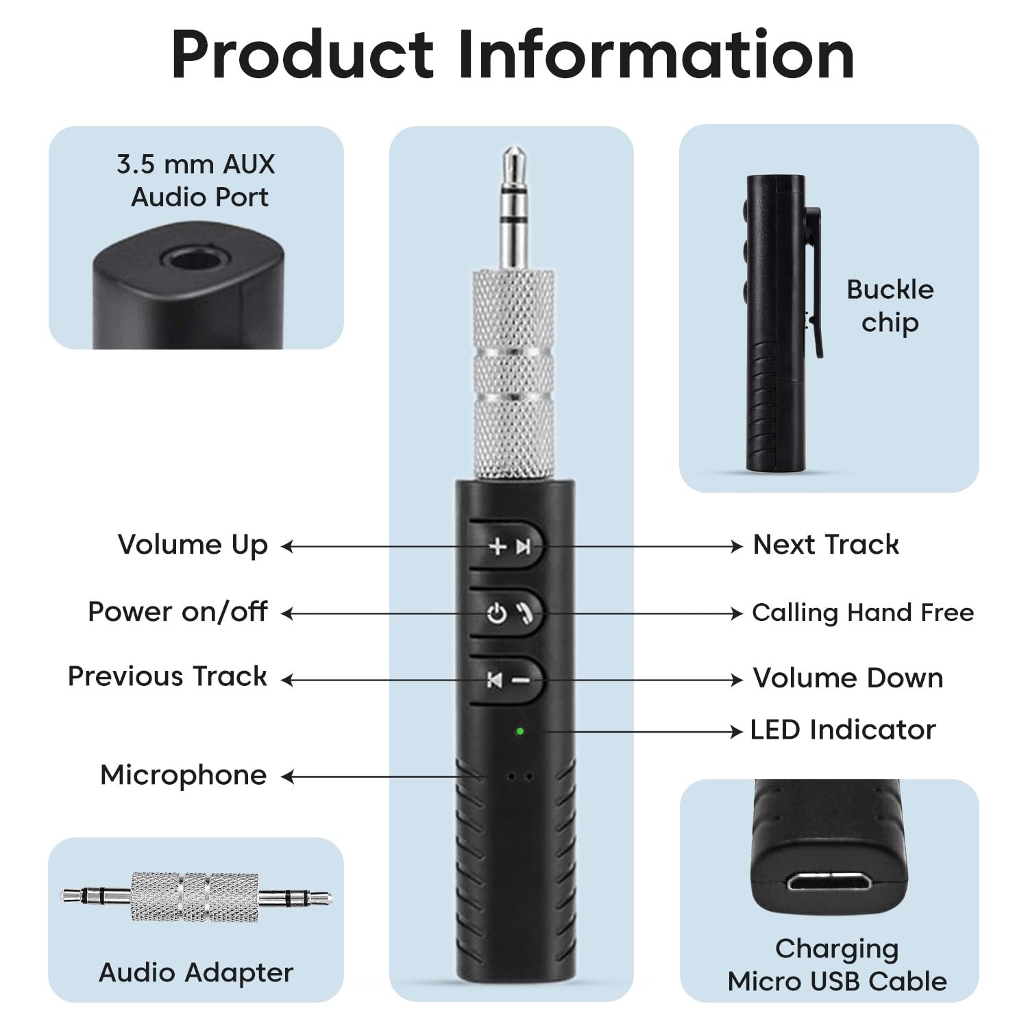 Sounce Bluetooth 5.0 Receiver for Car Bluetooth AUX Adapter, (3.5mm BT Kit) (BT Kit + Aux) - Image 3